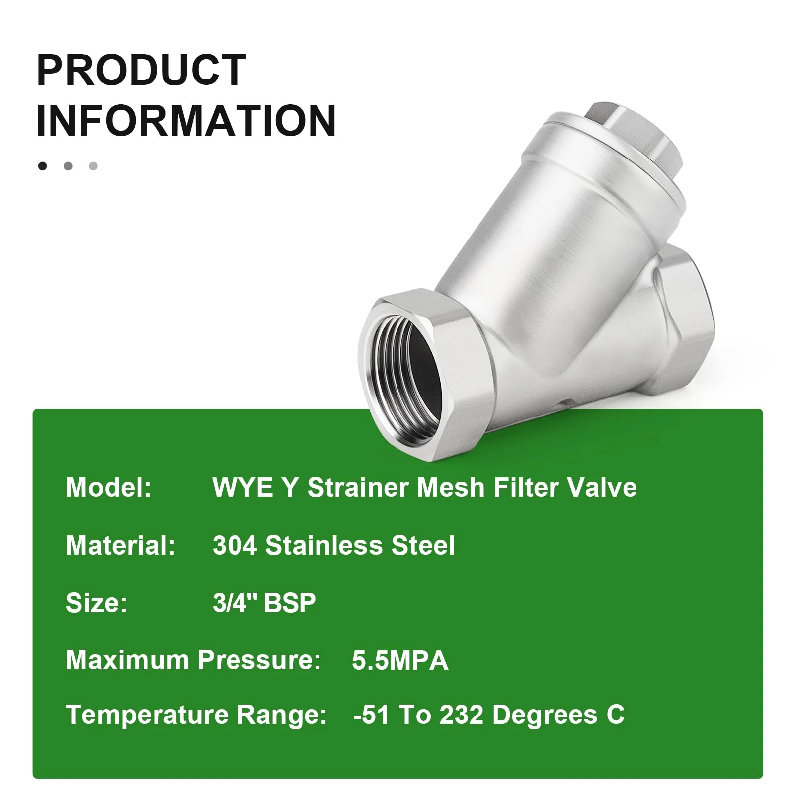 TAISHER 1PCS 304 Stainless Steel 3/4" BSP Female WYE Y Strainer Mesh Filter Valve CF8 WOG - Image 3