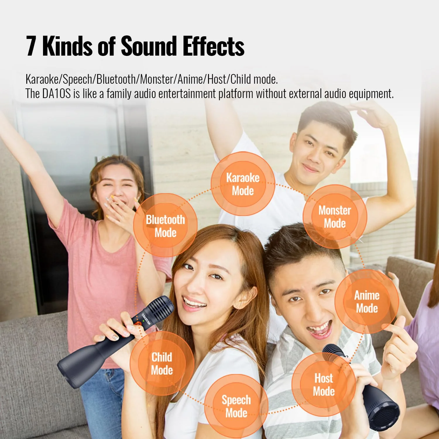 TAKSTAR 2-in-1 Bluetooth Wireless Handheld Microphone & Voice Amplifier, 7 Kinds Sound Effects, 10W Portable Mic Speaker for Karaoke Meeting Outdoor Teacher Speech Party -DA10S(Con't Connect Speaker) - Image 4