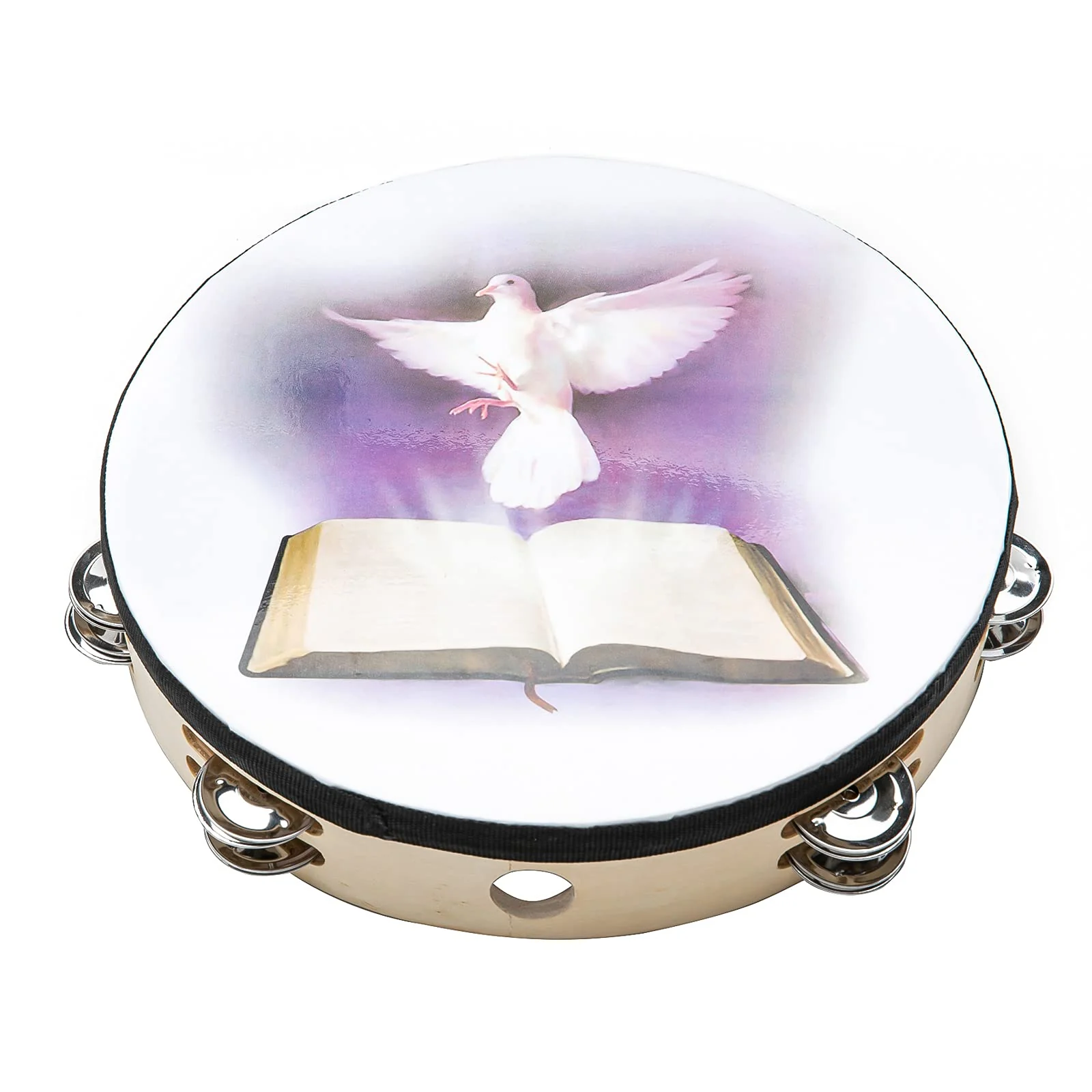 Tambourine 10 inch Dove Bible Double Row Jingle Tambourine for Adults,Handbell Clap Drum Tambourine for Pray Church Party Musical Instrument (10 inch Dove) - Image 8
