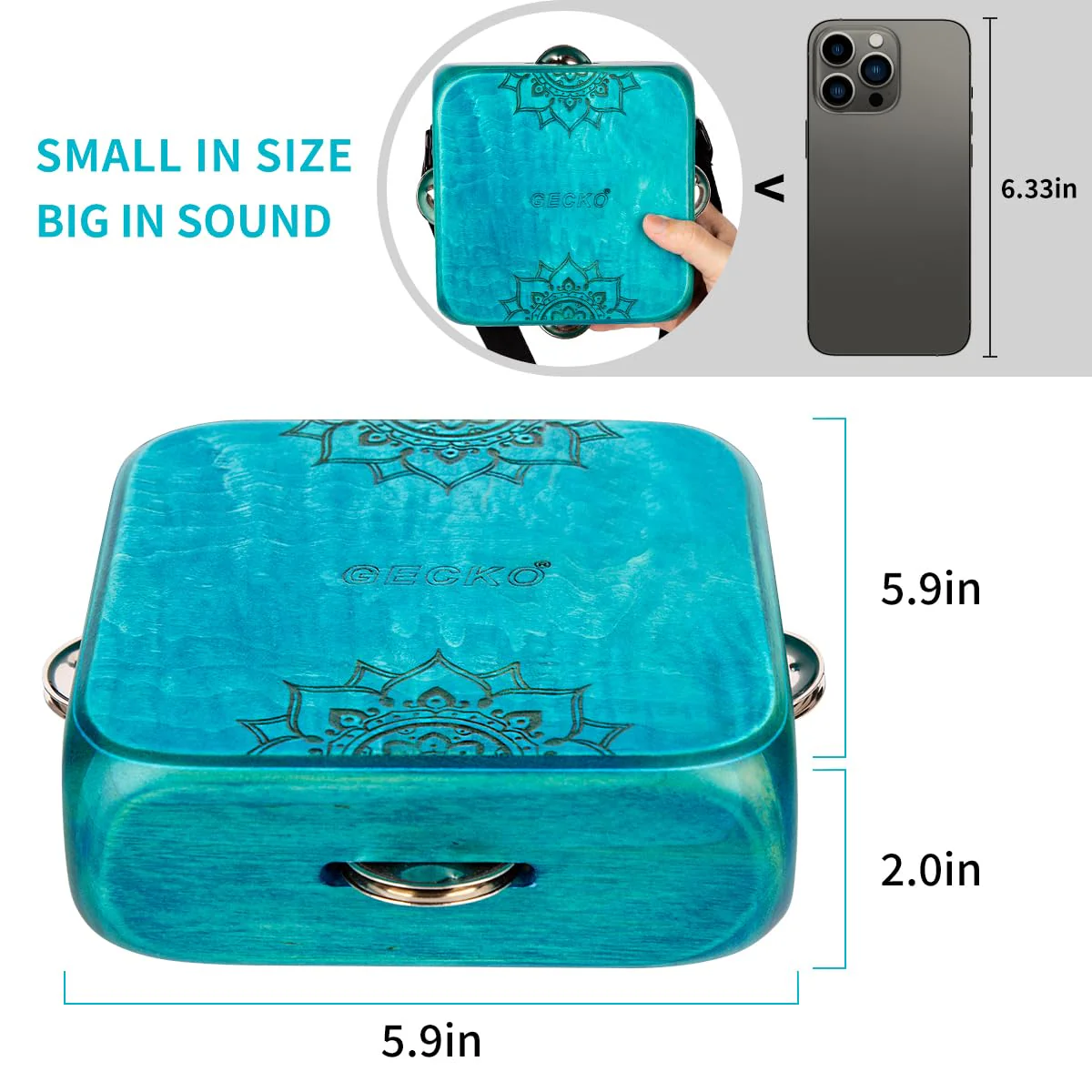 Tambourine Cajon Drum with Jingles, Wearable Strap, Storage Bag, Handheld Percussion Instrument, Portable Cajon for Rhythm Practice & Live Performance (Blue) Blue - Image 6