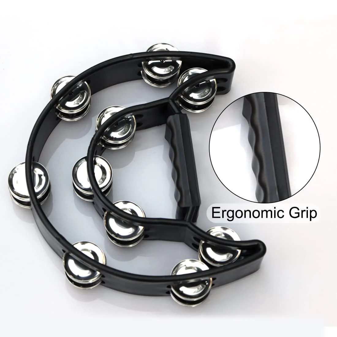 Tambourine Double Row Hand Held Percussion Tambourine with Metal Jingles for KTV Party (Black) Black - Image 2
