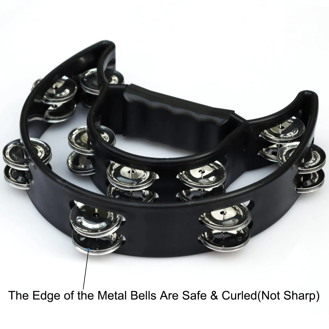 Tambourine Double Row Hand Held Percussion Tambourine with Metal Jingles for KTV Party (Black) Black - Image 3