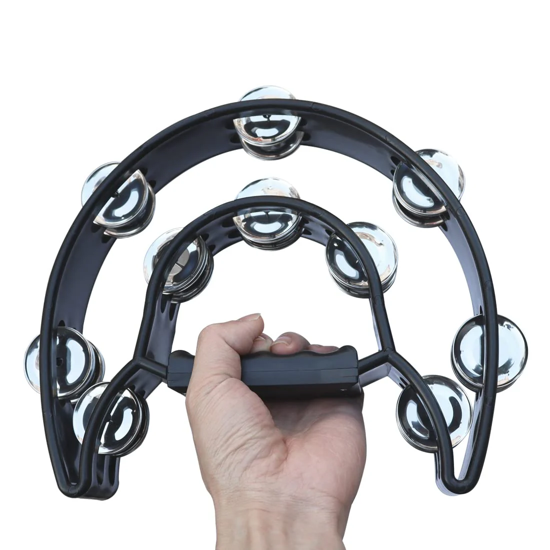 Tambourine Double Row Hand Held Percussion Tambourine with Metal Jingles for KTV Party (Black) Black - Image 5