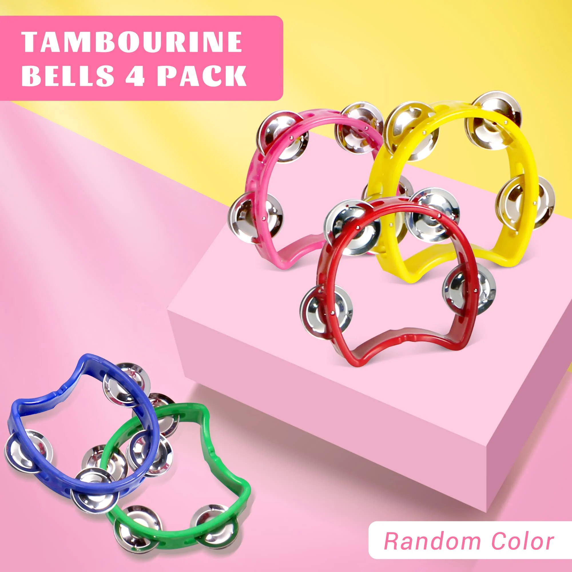 Tambourine for Kids, Hand Tambourines Bulk Toddlers Musical Instrument, Metal Jingles Hand Held Percussion, Small Tambourine for Kids, Boys, Girls, 4 Pack 4-colors - Image 2
