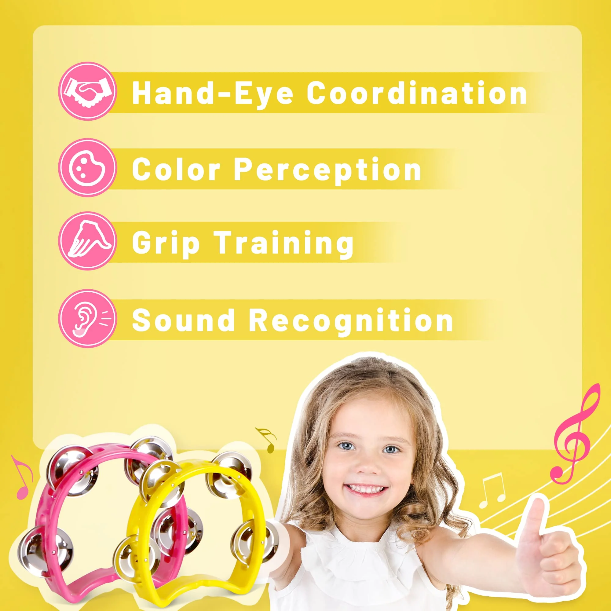 Tambourine for Kids, Hand Tambourines Bulk Toddlers Musical Instrument, Metal Jingles Hand Held Percussion, Small Tambourine for Kids, Boys, Girls, 4 Pack 4-colors - Image 4