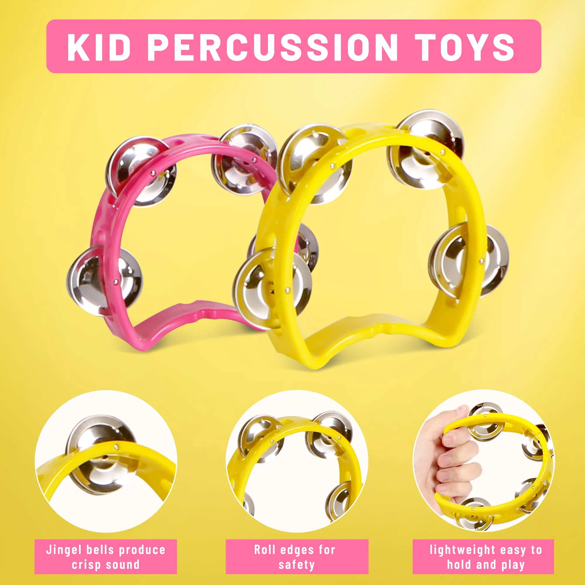 Tambourine for Kids, Hand Tambourines Bulk Toddlers Musical Instrument, Metal Jingles Hand Held Percussion, Small Tambourine for Kids, Boys, Girls, 4 Pack 4-colors - Image 5
