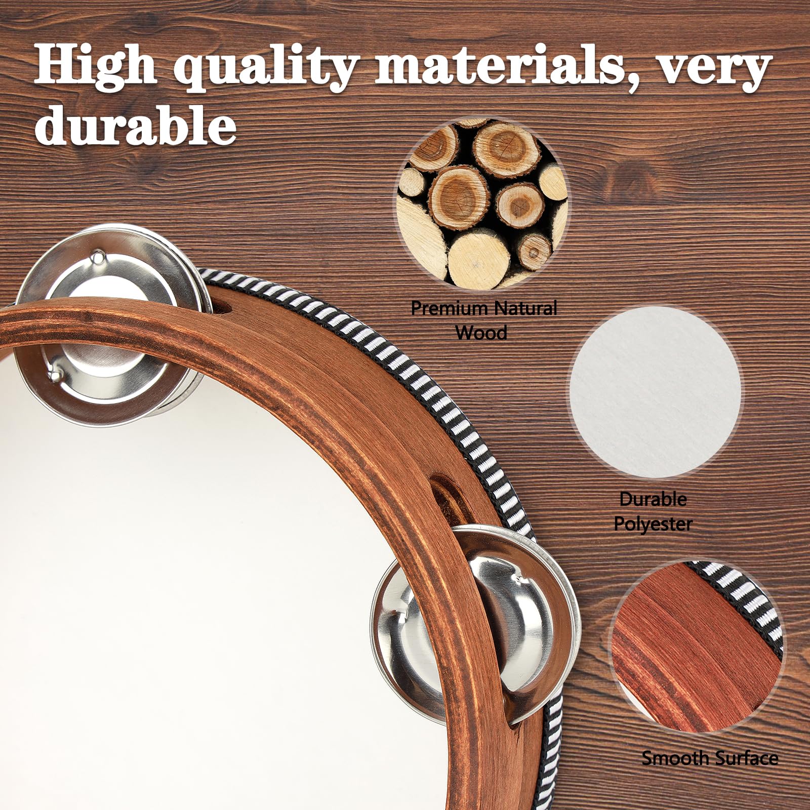 Tambourine, Tambourines for Kids, 6 Inches Wooden Hand Held Percussion Tambourine with Storage Bag, Tambourines Musical Instrument for Church, Wedding, Party, Dance, Photo Shoot 6" - Image 2