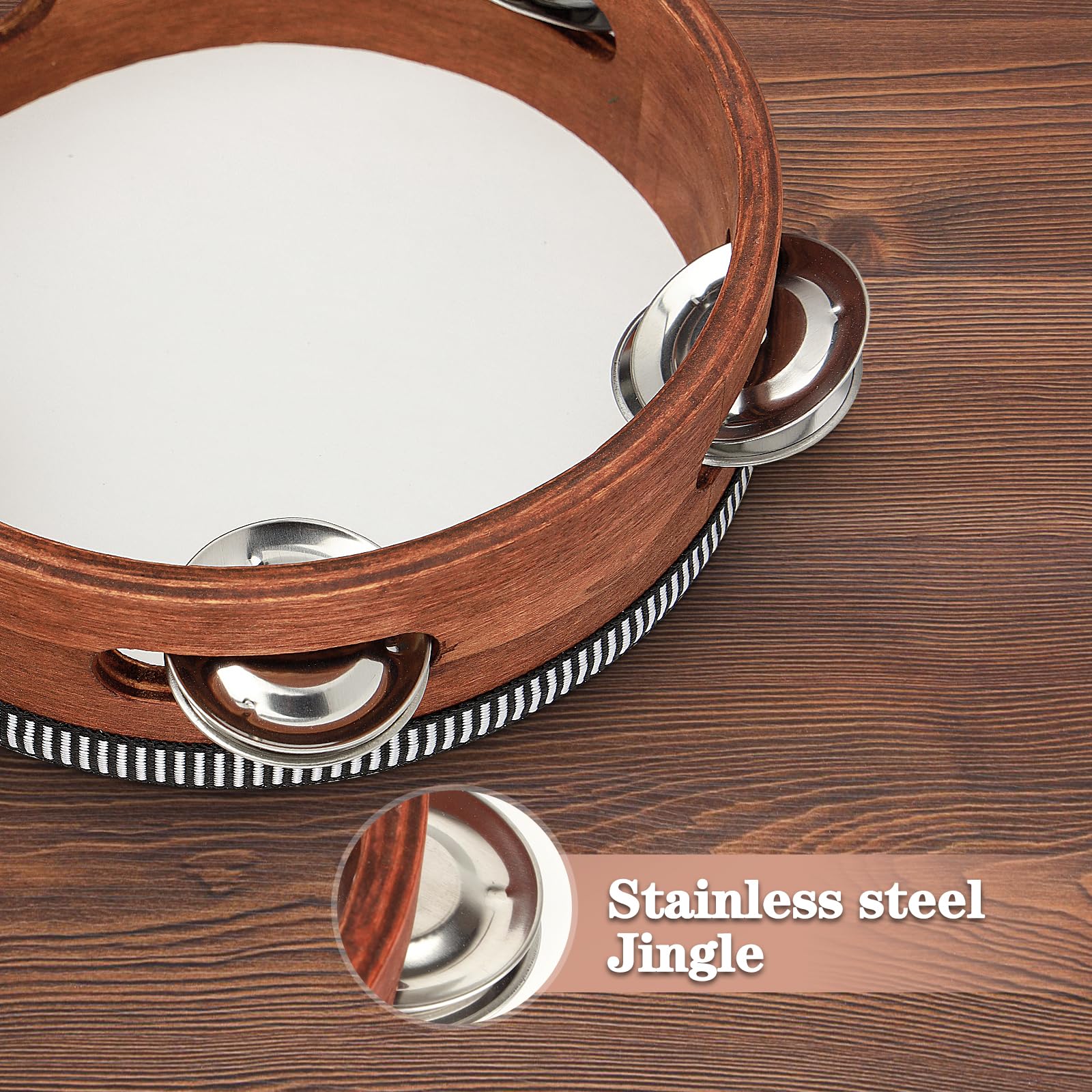Tambourine, Tambourines for Kids, 6 Inches Wooden Hand Held Percussion Tambourine with Storage Bag, Tambourines Musical Instrument for Church, Wedding, Party, Dance, Photo Shoot 6" - Image 3