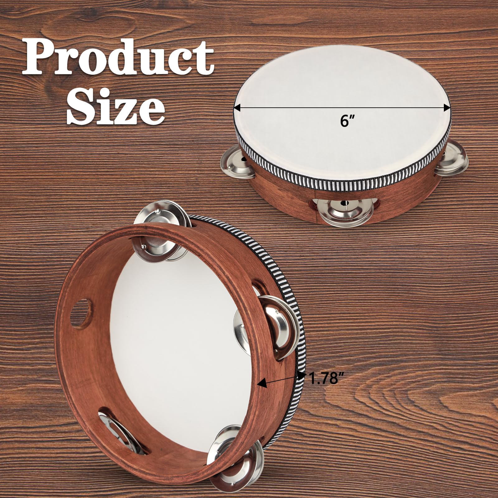 Tambourine, Tambourines for Kids, 6 Inches Wooden Hand Held Percussion Tambourine with Storage Bag, Tambourines Musical Instrument for Church, Wedding, Party, Dance, Photo Shoot 6" - Image 6