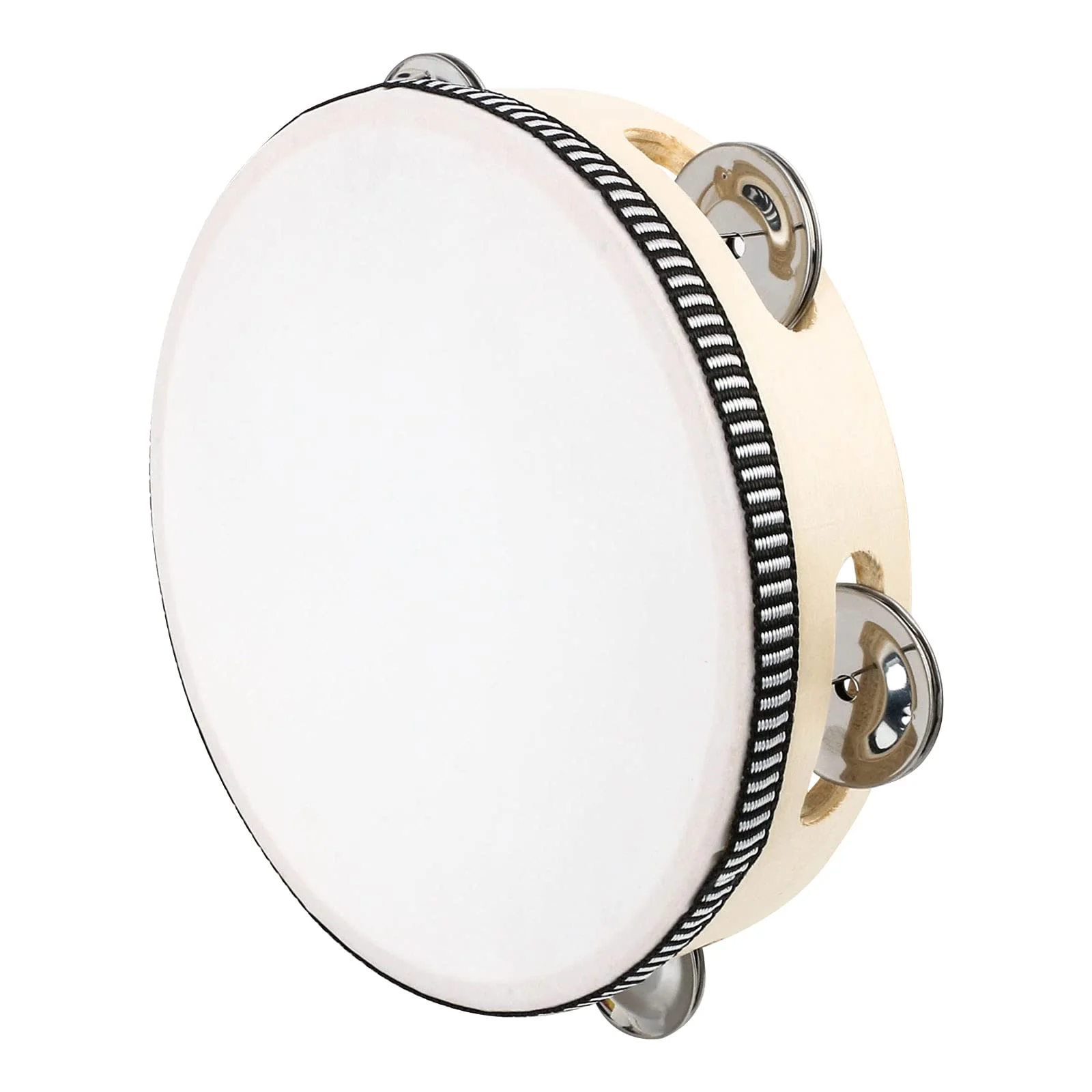 Tambourines for Adults, 6 inch Wooden Hand Held Drum Bell Tamborine with Birch Metal Jingles Single Row Percussion Musical Instruments Hand Tambourine for Church, KTV, Party, Game 6 inches