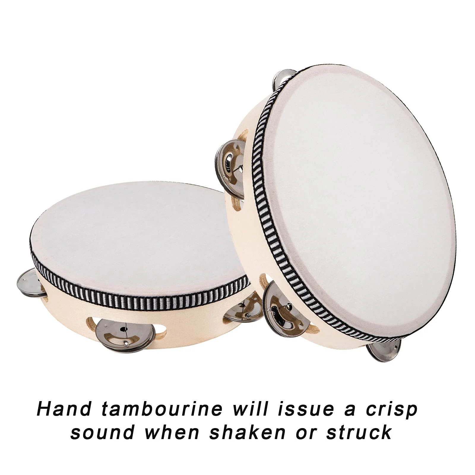 Tambourines for Adults, 6 inch Wooden Hand Held Drum Bell Tamborine with Birch Metal Jingles Single Row Percussion Musical Instruments Hand Tambourine for Church, KTV, Party, Game 6 inches - Image 2
