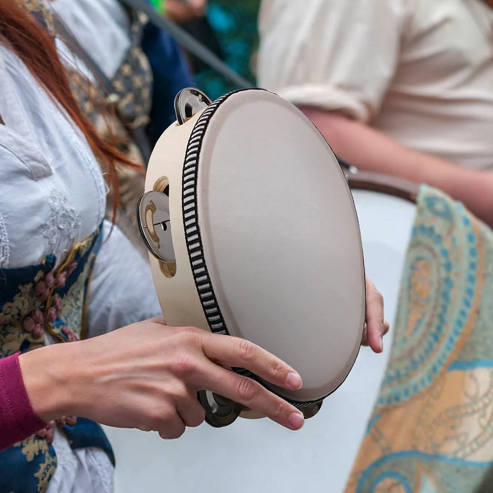 Tambourines for Adults, 6 inch Wooden Hand Held Drum Bell Tamborine with Birch Metal Jingles Single Row Percussion Musical Instruments Hand Tambourine for Church, KTV, Party, Game 6 inches - Image 6