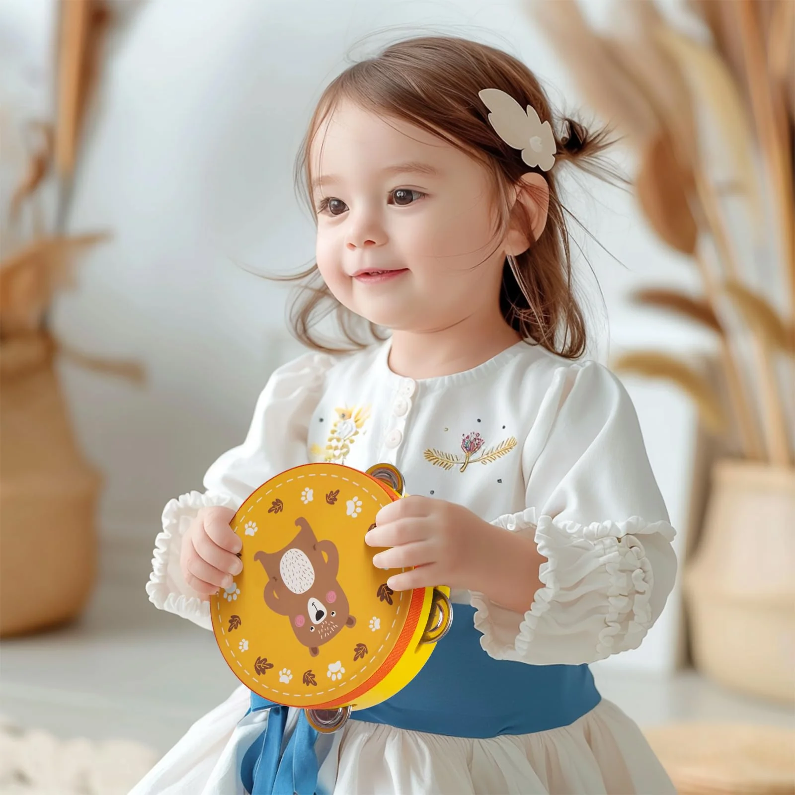 Tambourines Musical Instrument for Kids and Adults, 6 inch Wooden Hand Held Drum Bell Tamborine with Birch Metal Jingles Percussion Hand Tambourine Educational Gift for KTV, Party, Game, Yellow Yellow Tambourine - Image 4