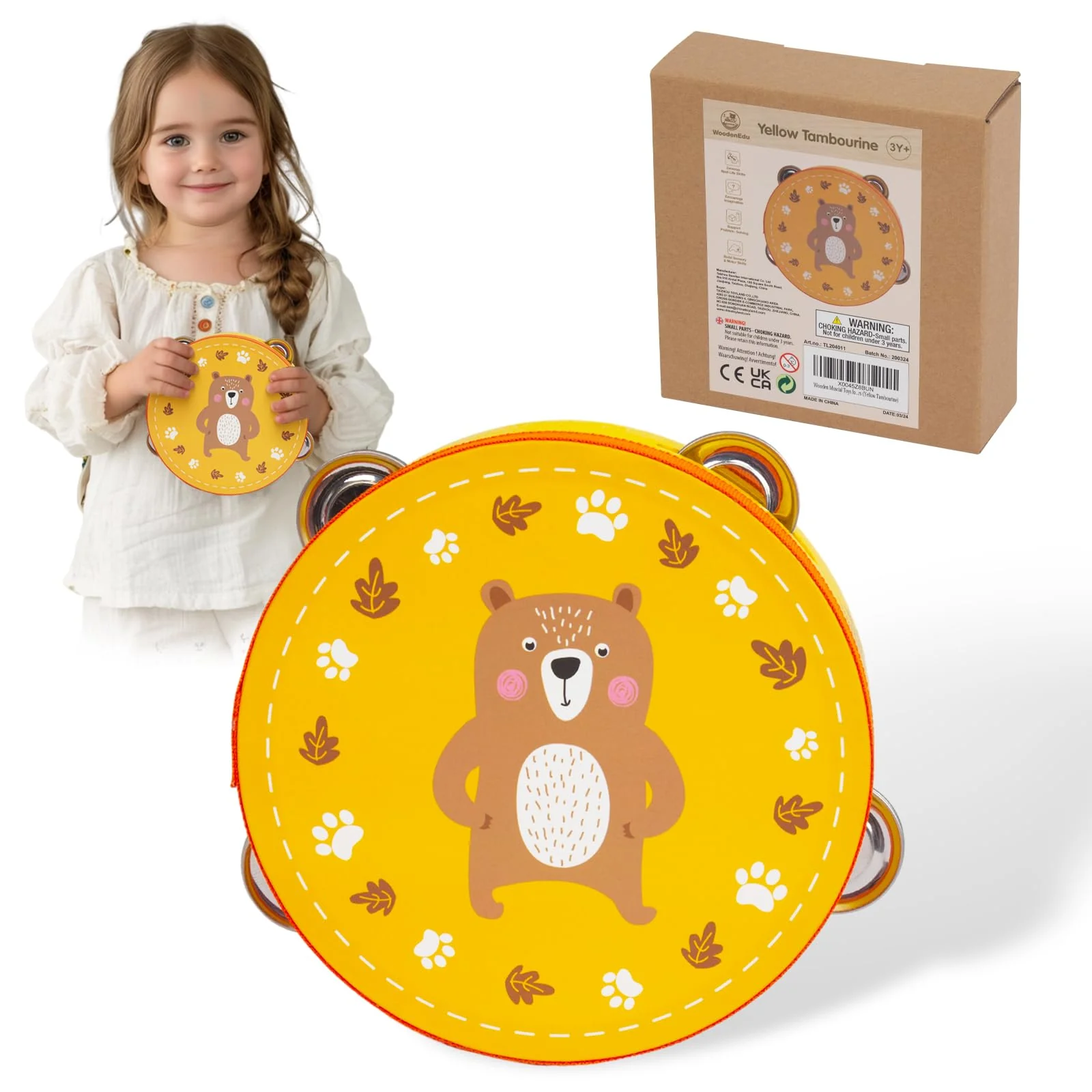 Tambourines Musical Instrument for Kids and Adults, 6 inch Wooden Hand Held Drum Bell Tamborine with Birch Metal Jingles Percussion Hand Tambourine Educational Gift for KTV, Party, Game, Yellow Yellow Tambourine - Image 6
