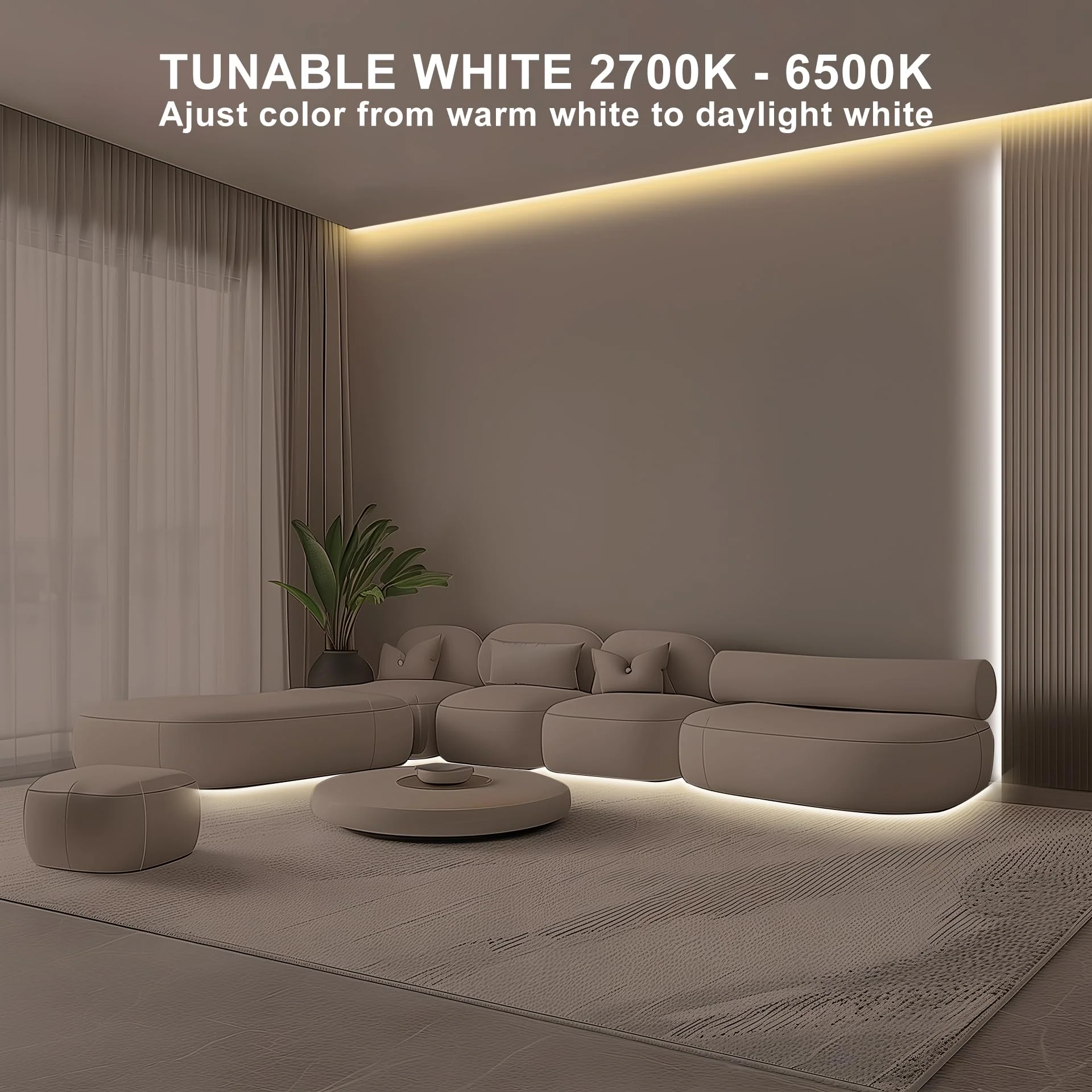 Tatazone 16.4ft Tunable White COB Led Strip Light with RF Remote, CRI93+ Dimmable CCT 2700K-6500K Led Tape Lights, Adhesive High Density Dual Color Led COB Light Strip for Bedroom, Kitchen, Cabinet - Image 2