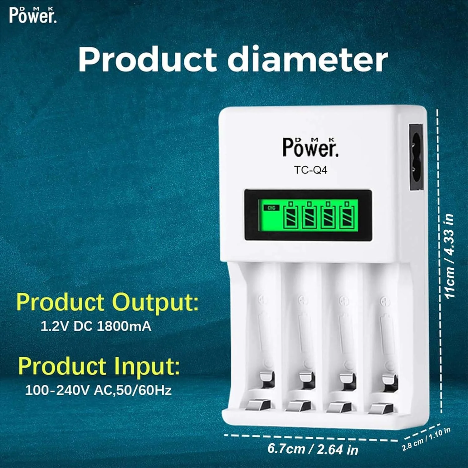 TC-Q4 Smart Quick LCD Charger Set for Photography & Video: Powers Speedlite Flash, Triggers, LED Lights, Camera Grips. 4x Pre-charged AA HR6 2800mAh Batteries & 4-Slot Fast Charger w 100cm/40‘’ Cable AA WHITE 2800MAH (4 PIECES) AND TC-Q4 CHARGER - Image 3