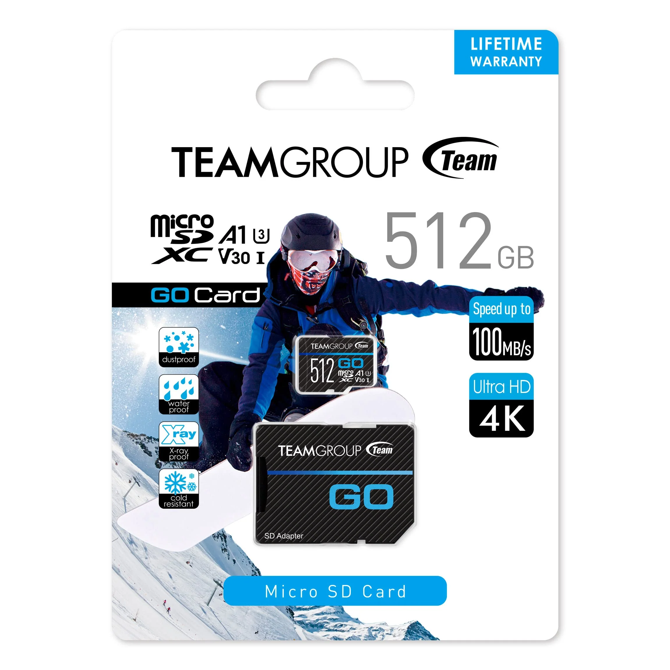 TEAMGROUP GO Card 512GB Micro SDXC UHS-I U3 V30 4K, R/W up to 100/90 MB/s for GoPro & Action Cameras High Speed Flash Memory Card with Adapter for Outdoor, Sports, 4K Shooting TGUSDX512GU303 - Image 4