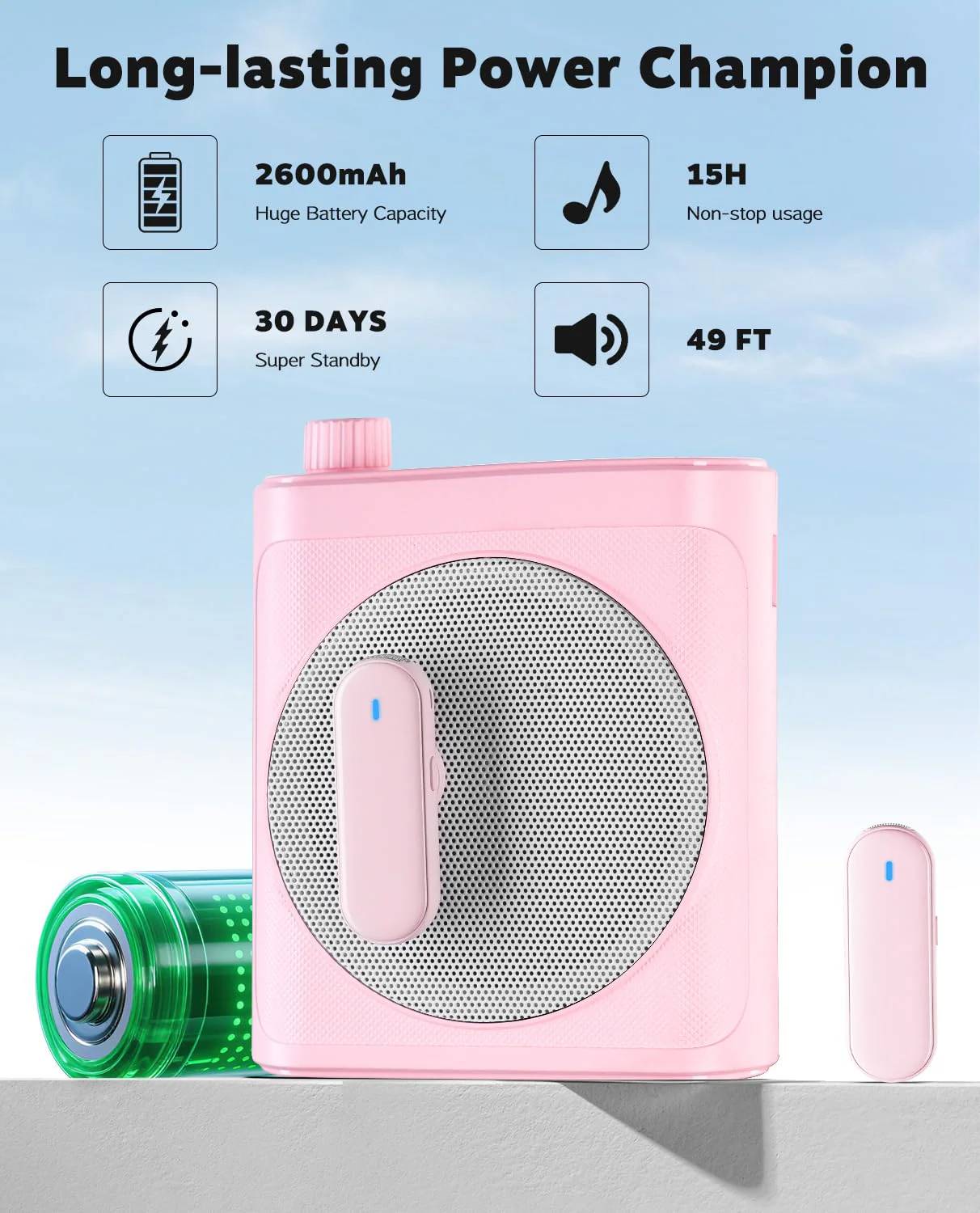 Tearstone Voice Amplifier for Teachers with Wireless Magnetic Lavalier Microphone, Bluetooth Portable Rechargeable Speaker, 2 Mics for Classroom, Meetings, Speeches, Outdoor (Pink) Pink - Image 4