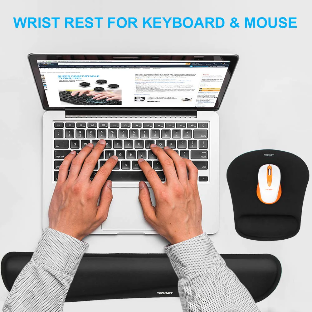 TECKNET Keyboard Wrist Rest and Mouse Pad with Wrist Support, Memory Foam Set for Computer/Laptop/Mac, Lightweight for Easy Typing & Pain Relief Ergonomic Mousepad Black - Image 7