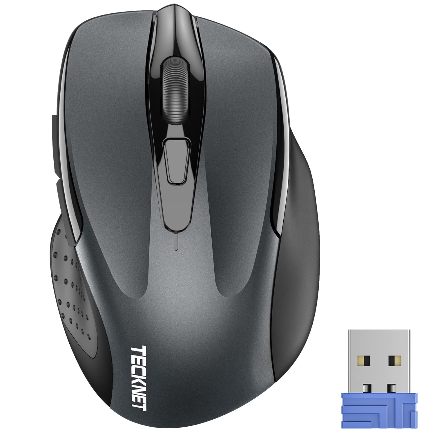 TECKNET Wireless Mouse, 2.4G Ergonomic Optical Mouse, Computer Mouse for Laptop, PC, Computer, Chromebook, Notebook, 6 Buttons, 24 Months Battery Life, 2600 DPI, 5 Adjustment Levels Grey