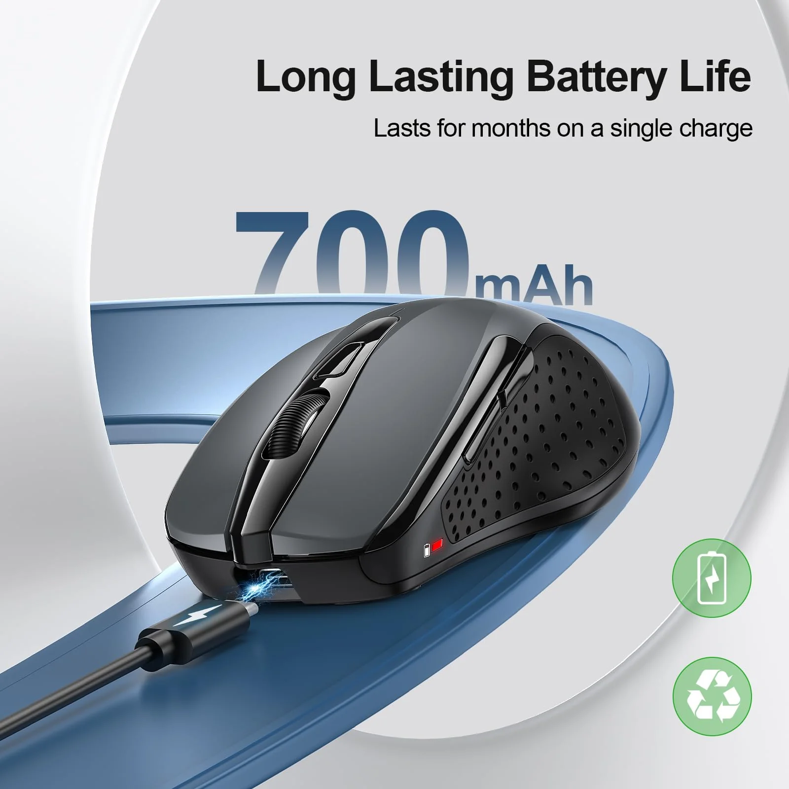 TECKNET Wireless Mouse (BT5.0/3.0 & 2.4G) Rechargeable 4800 DPI Silent Mouse 6 Buttons Bluetooth Mouse, USB A Mouse Wide Compatibility - Grey - Image 3