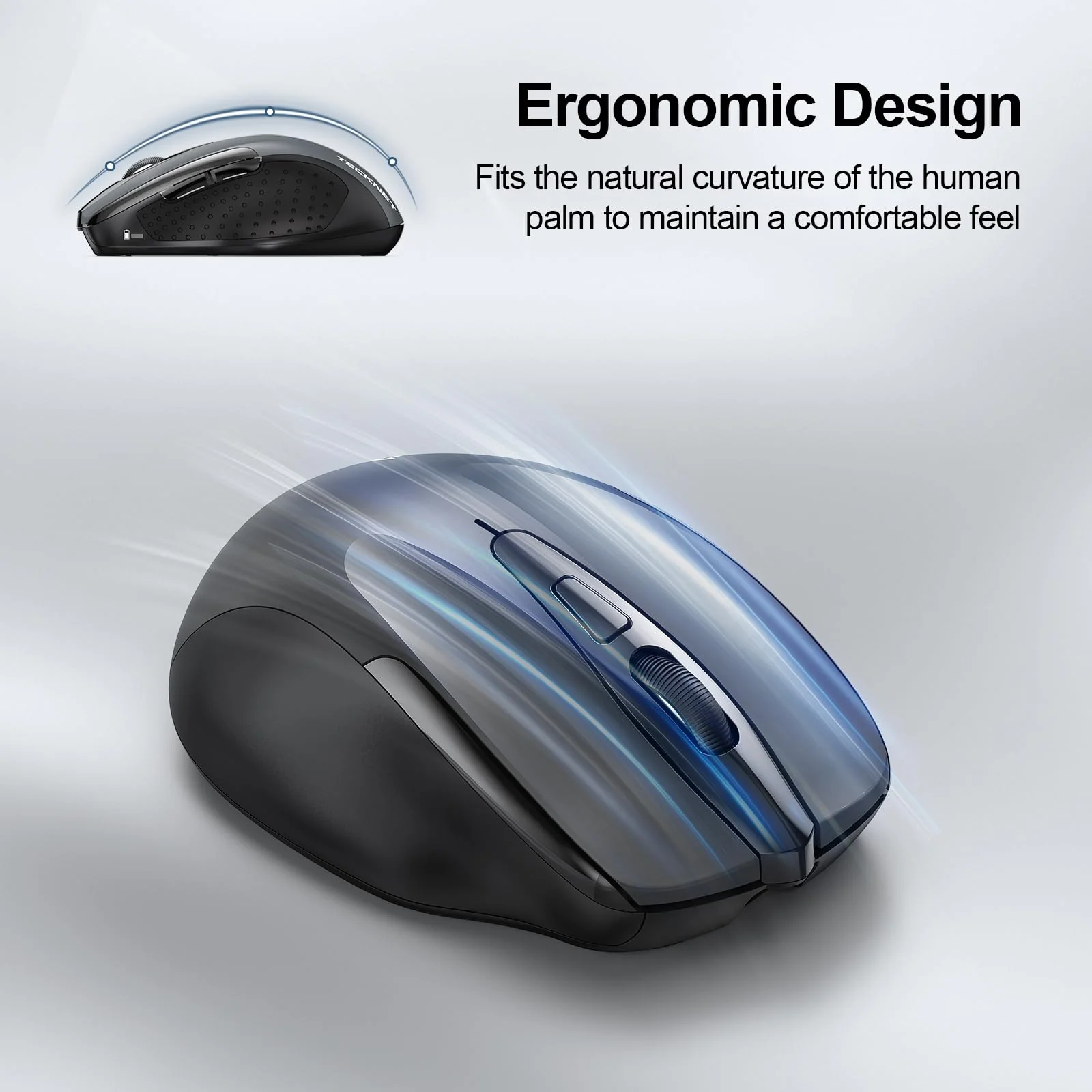 TECKNET Wireless Mouse (BT5.0/3.0 & 2.4G) Rechargeable 4800 DPI Silent Mouse 6 Buttons Bluetooth Mouse, USB A Mouse Wide Compatibility - Grey - Image 8
