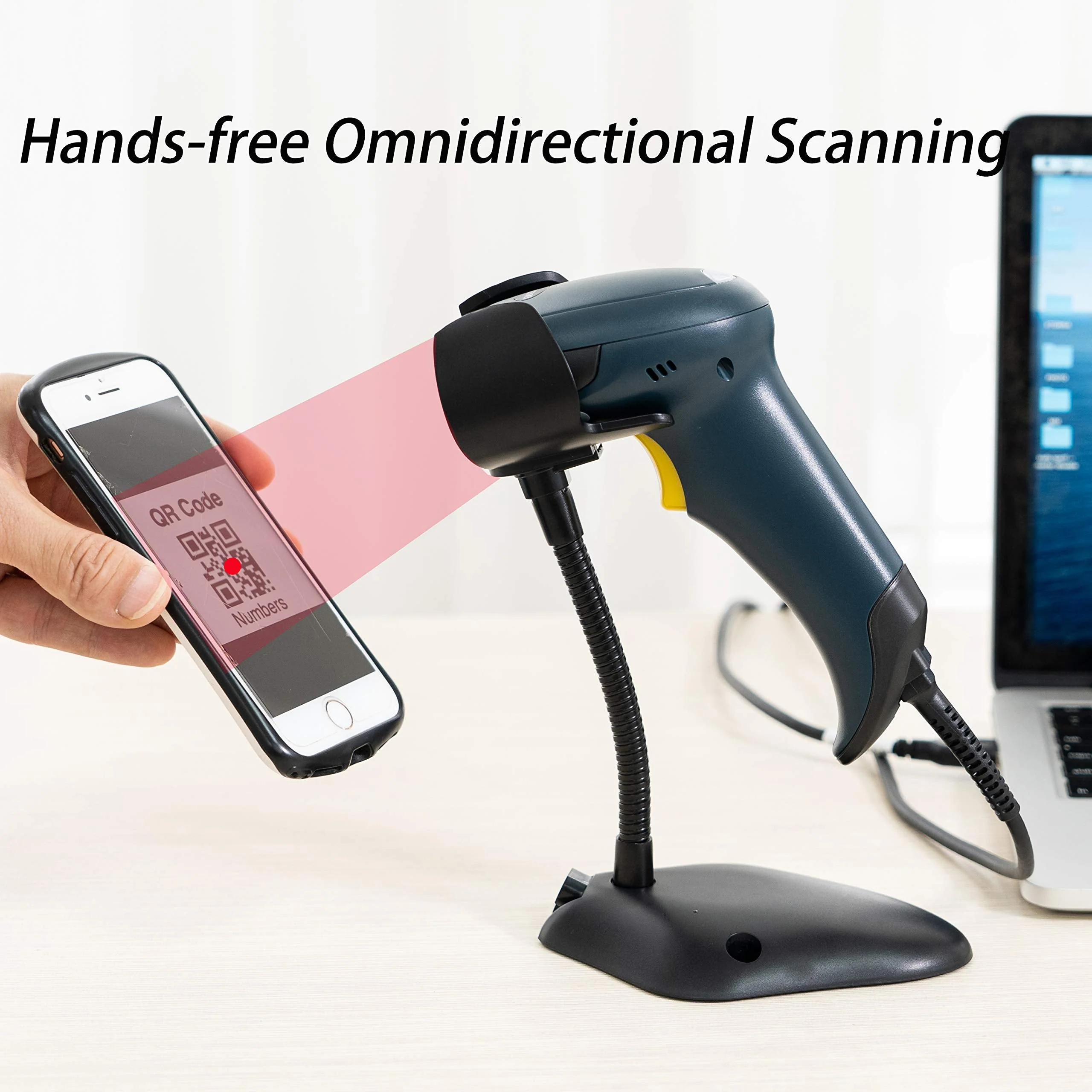 TEEMI QR Barcode Scanner with Handsfree AutoSensing Stand Handheld Automatic USB Wired 1D 2D Bar Codes Reader Global Shutter Scan Rectangle Datamatrix OCR IMB Driver's License Codes Scanner + Stand - Image 6