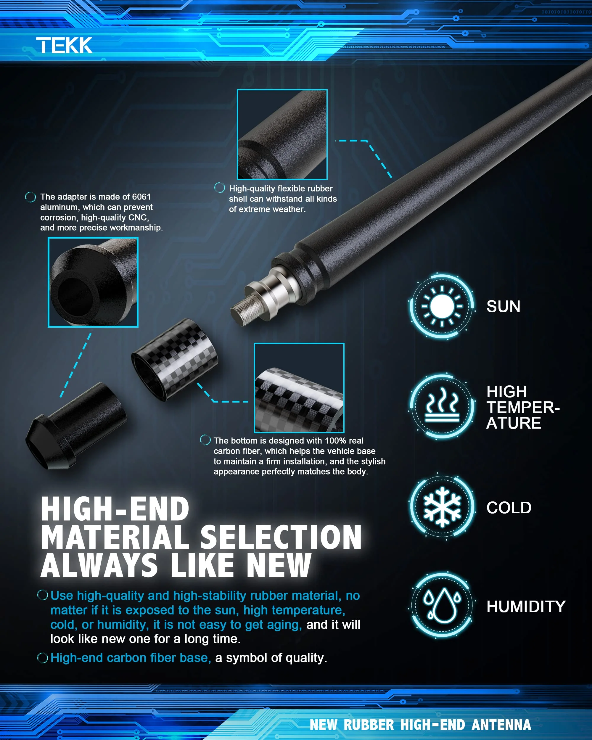 TEKK Carbon Fiber Short Antenna Compatible with Ford / F150 / F250 / F350 / F450 / F550 / Bronco / 7.9 Inches Premium Flexible Rubber/Designed for Enhance FM/AM Radio Signal Reception Ford | F150 | F250 | F350 | Bronco - Image 4