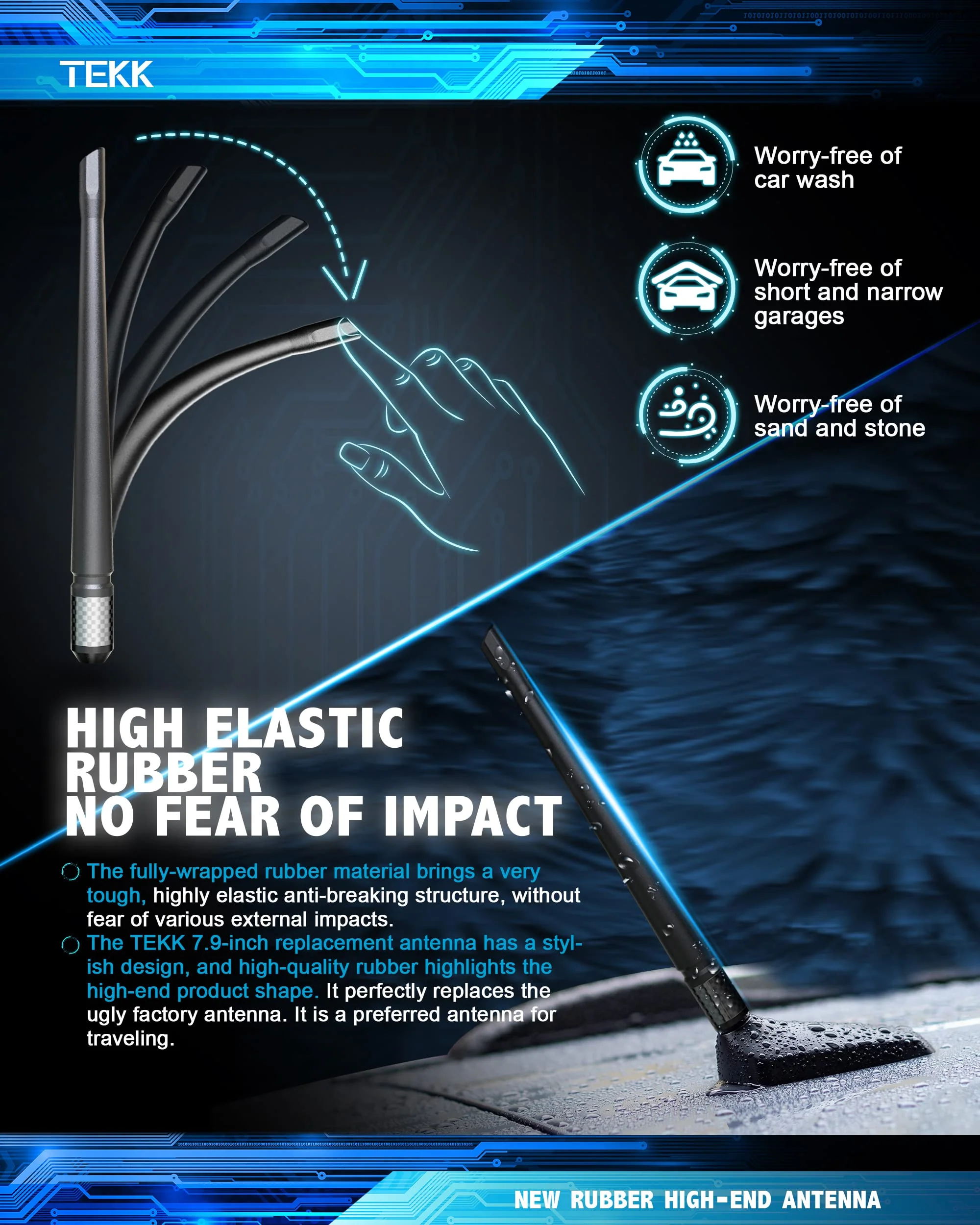 TEKK Carbon Fiber Short Antenna Compatible with Ford / F150 / F250 / F350 / F450 / F550 / Bronco / 7.9 Inches Premium Flexible Rubber/Designed for Enhance FM/AM Radio Signal Reception Ford | F150 | F250 | F350 | Bronco - Image 5