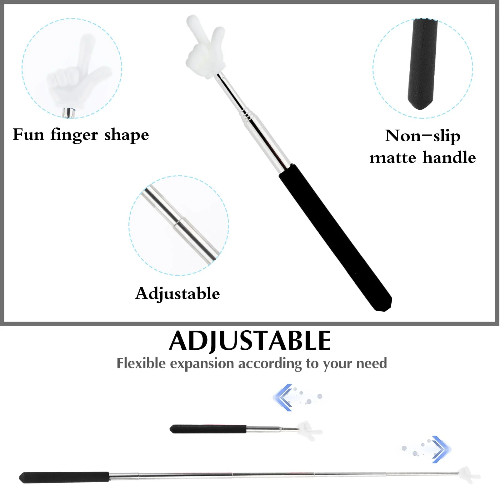 Telescopic Teacher Pointer Extendable Pointer Stick for Classroom Retractable Hand Pointer Finger Pointer Stick Mini Classroom Pointer for Elementary School Kindergarten Teacher(Black) Black - Image 2