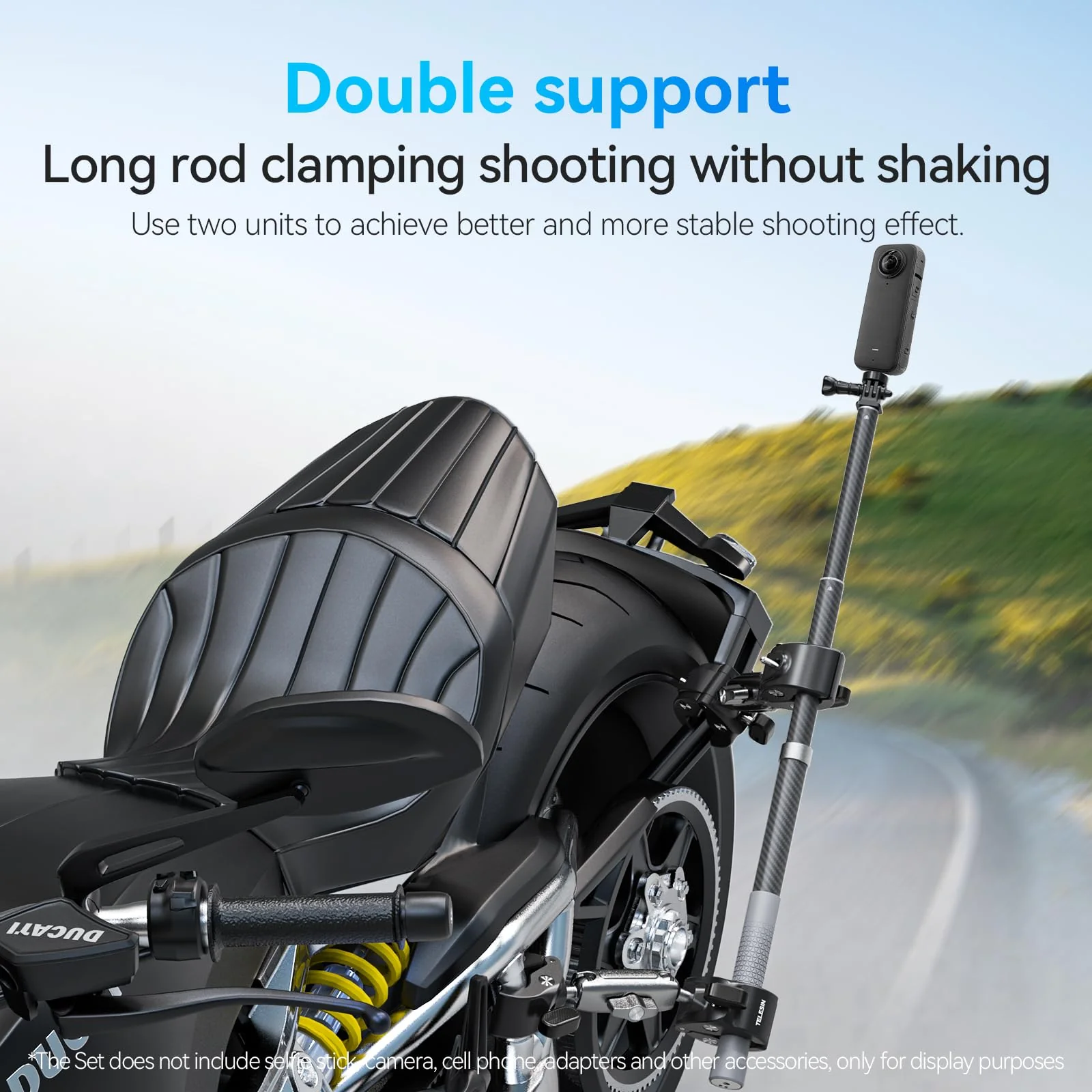 TELESIN 360 Dual Ball Clamp Mount, Bike Bicycle Motorcycle Handlebar Stick Pole Mount Holder Accessories for DJI Osmo Action 6 /Osmo Nano/Osmo 360 /Osmo Action 5 Pro, Hero 13 12 11 10 9, Insta 360 X5 Metal Dual Ball - Image 4