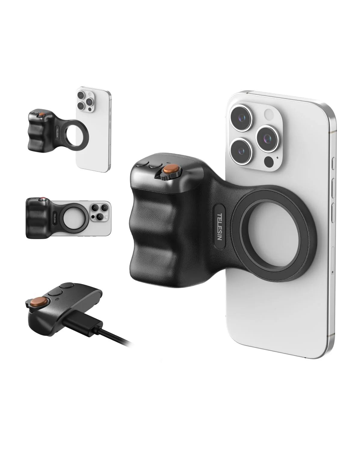 TELESIN Fun Shot Magnetic Phone Camera DSLR Style Shutter Grip for Magsafe iPhone & Android with Detachable Wireless Shutter Button - Official Grip -Comfort Ergonomic Phone Grip Handle Holder(B) Black