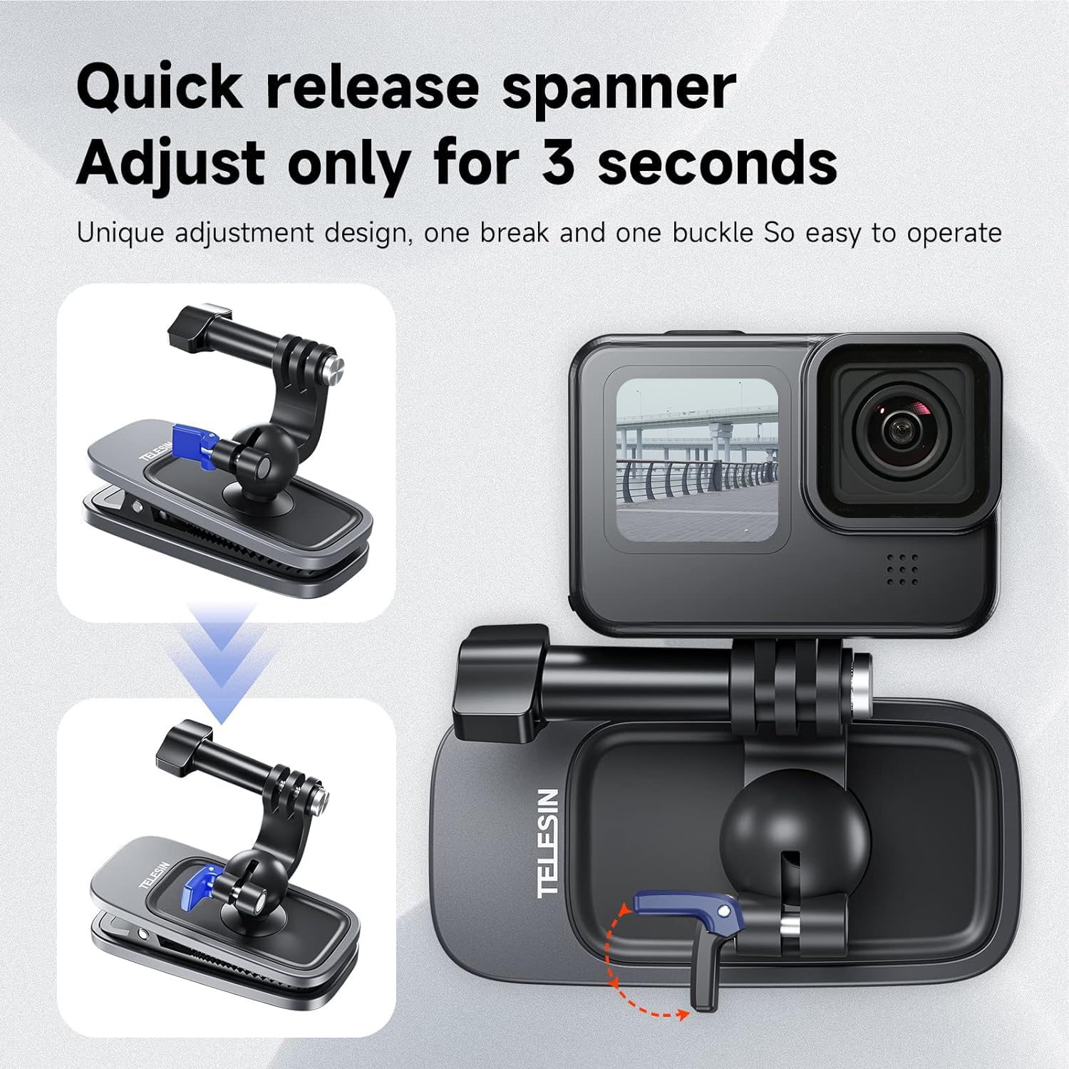TELESIN Magnetic Mount Backpack Clip with Phone Holder for GoPro Insta360 iPhone Accessories for Go Pro Hero 13 12 11 10 9 8 7 Insta 360 X3 Go3 Ace Pro DJI Action 5 Pro 4 3 Pocket 3 Bike Motorcycle Magnetic Mount+Backpack Clip+Phone Holder - Image 5