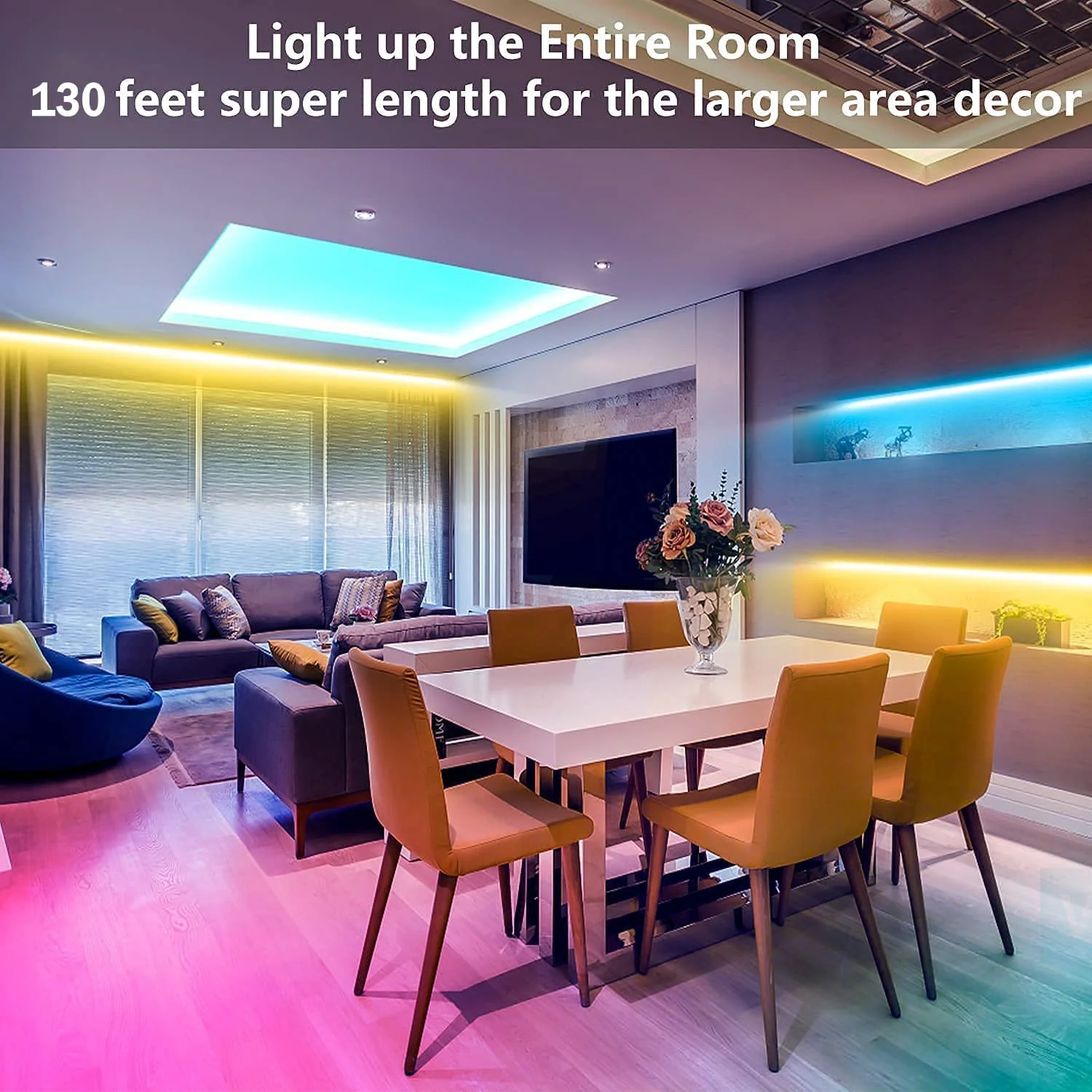 Tenmiro Led Strip Lights 130ft (2 Rolls of 65ft) Smart Light Strips with App Control RGB Led Lights for Bedroom,Music Sync Color Changing Lights for Room Party - Image 6