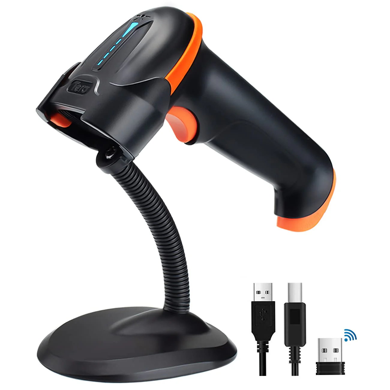 Tera 1D 2D QR Barcode Scanner Wireless and Wired with Battery Level Indicator Digital Printed Bar Codes Reader with Stand Portable Handheld Barcode Scanner Compact Plug and Play Model D5100-Z 2D with stand - Image 4