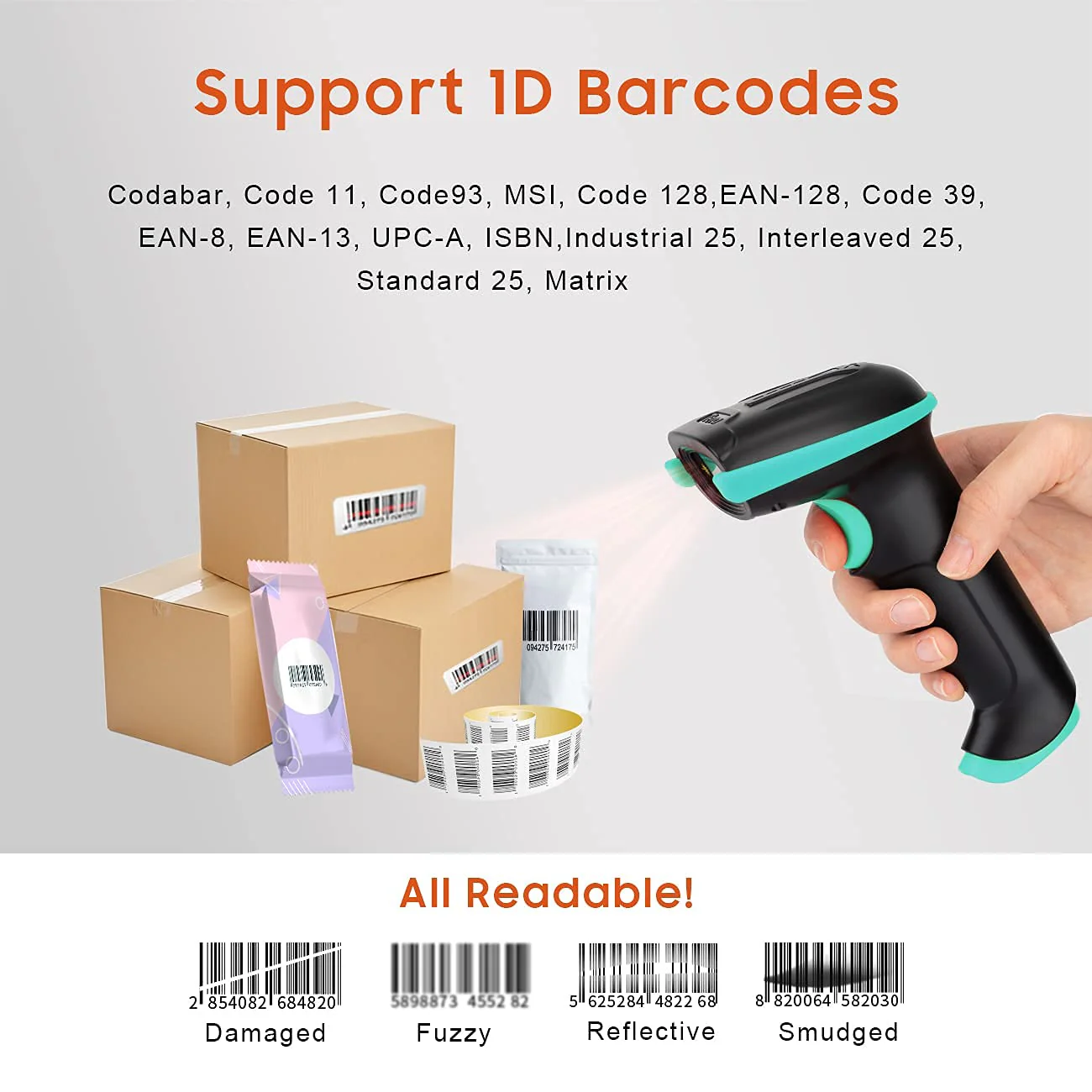 Tera Barcode Scanner Wireless Versatile 2-in-1 (2.4Ghz Wireless+USB 2.0 Wired) with Battery Level Indicator 328 Feet Transmission Distance Rechargeable 1D Laser Bar Code Reader USB Handheld (Blue) - Image 9