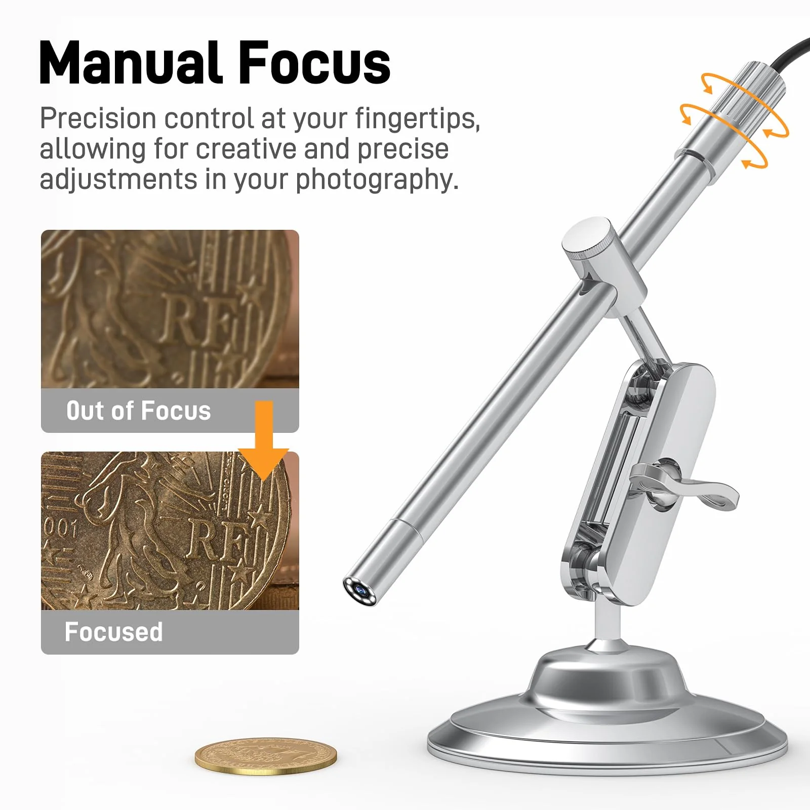 Teslong USB-C Digital Microscope, 10X to 200X Magnification Portable Camera with 8 LED Lights, Handheld Rotating Metal Stand for Coin, Electronic, Compatible with iPhone 15+ and Android Devices - Image 5