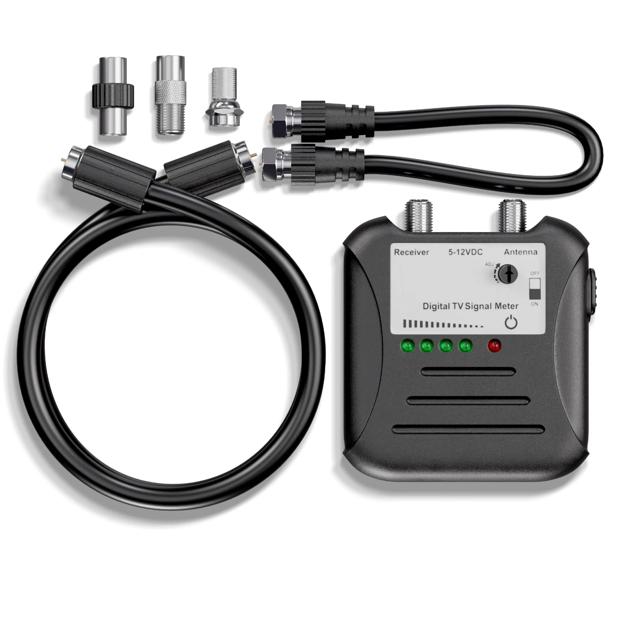 THE CIMPLE CO Antenna Signal Strength Meter for TVs, RVs, OTA Antennas - TV Channel Finder and Sensitivity Adjuster - Over-the-Air Signal Tester with LED Indicators and Coaxial Cable, Black