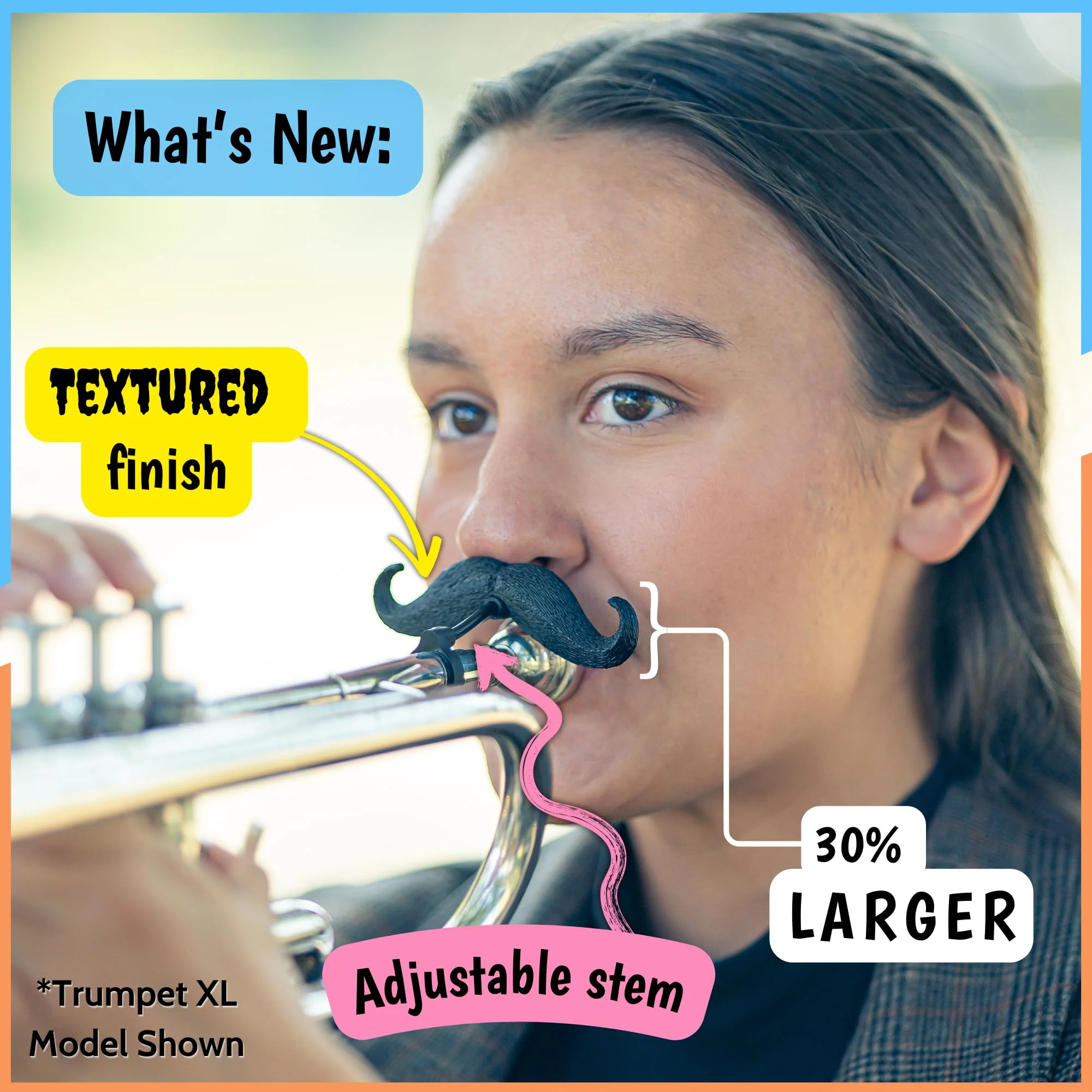 The Original Brasstache 2.0 - [2-Pack] Clip-on Mustache for Trumpet Mouthpiece, XL and Handlebar Combo Version - Image 4