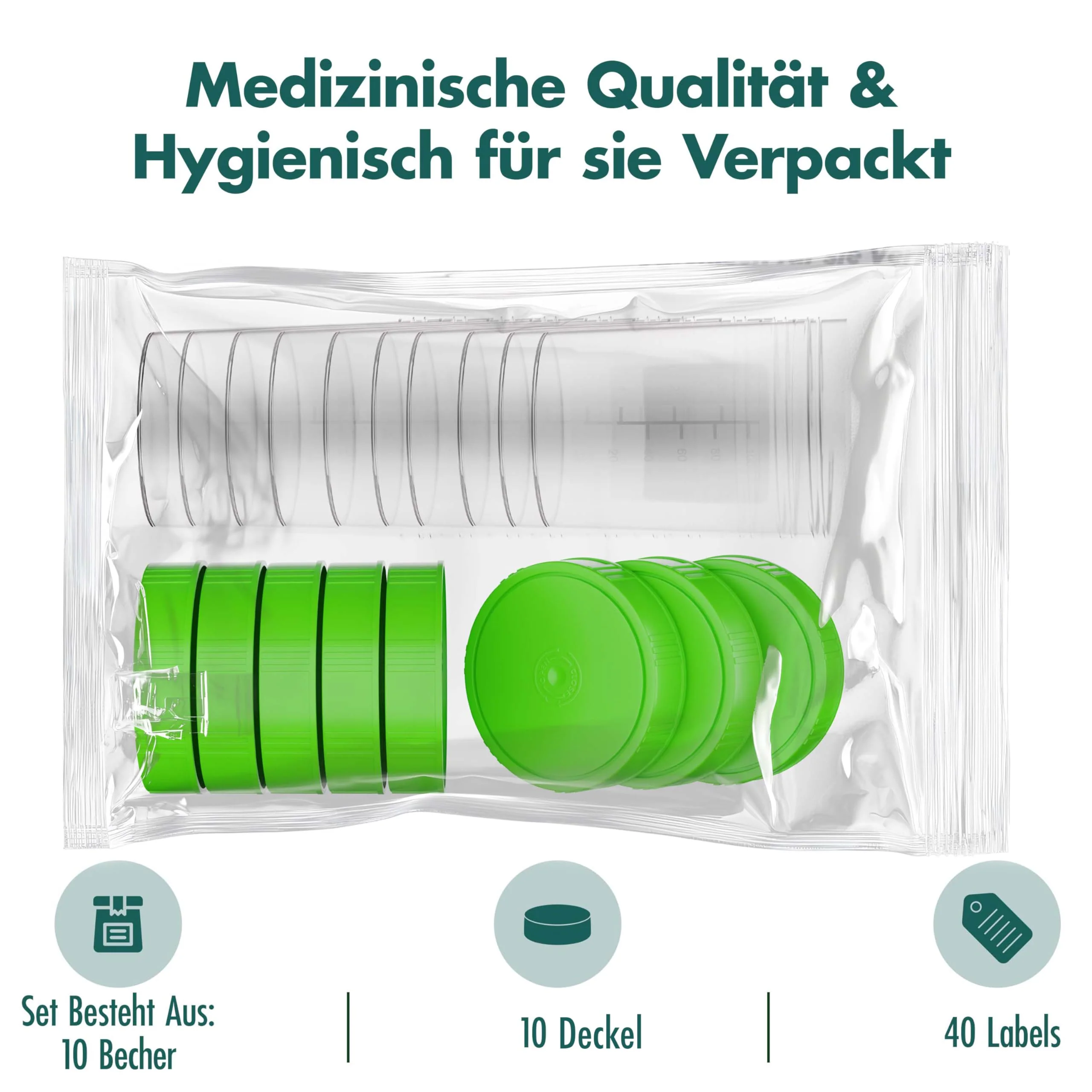 Theracaso Sample Cup Set - 10 Pieces of 125 ml - Includes 40 Labels - Leak-proof Urine Cups with Screw Lid Graduated up to 100 ml - For Kitchen, Crafts, Medicine, Urine Samples - Can Be Written On - Image 2