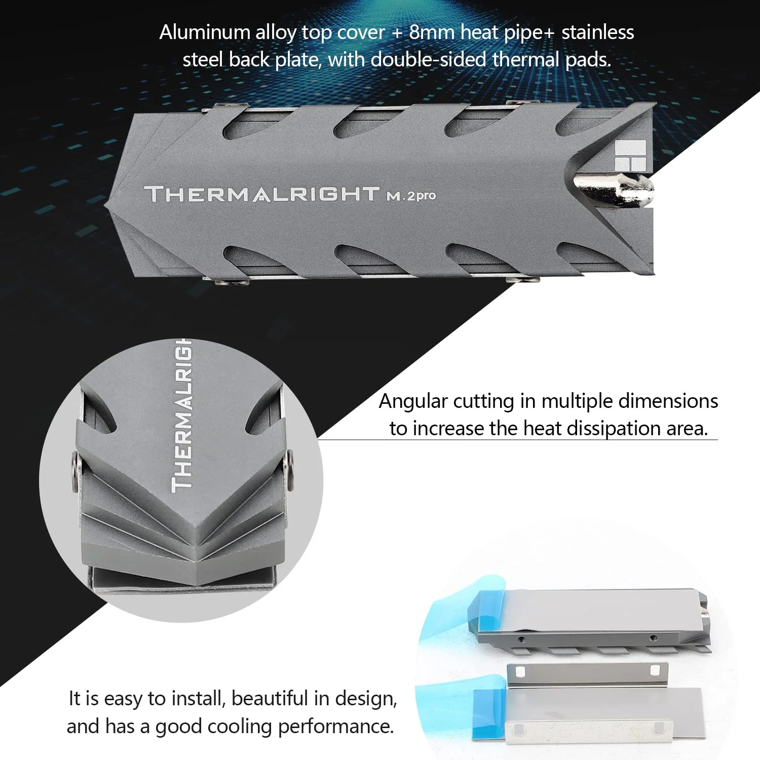 Thermalright M.2 2280 Pro SSD Heat Sink, 8 mm Heatpipe, High Performance Double Side Thermal Pad - Image 3