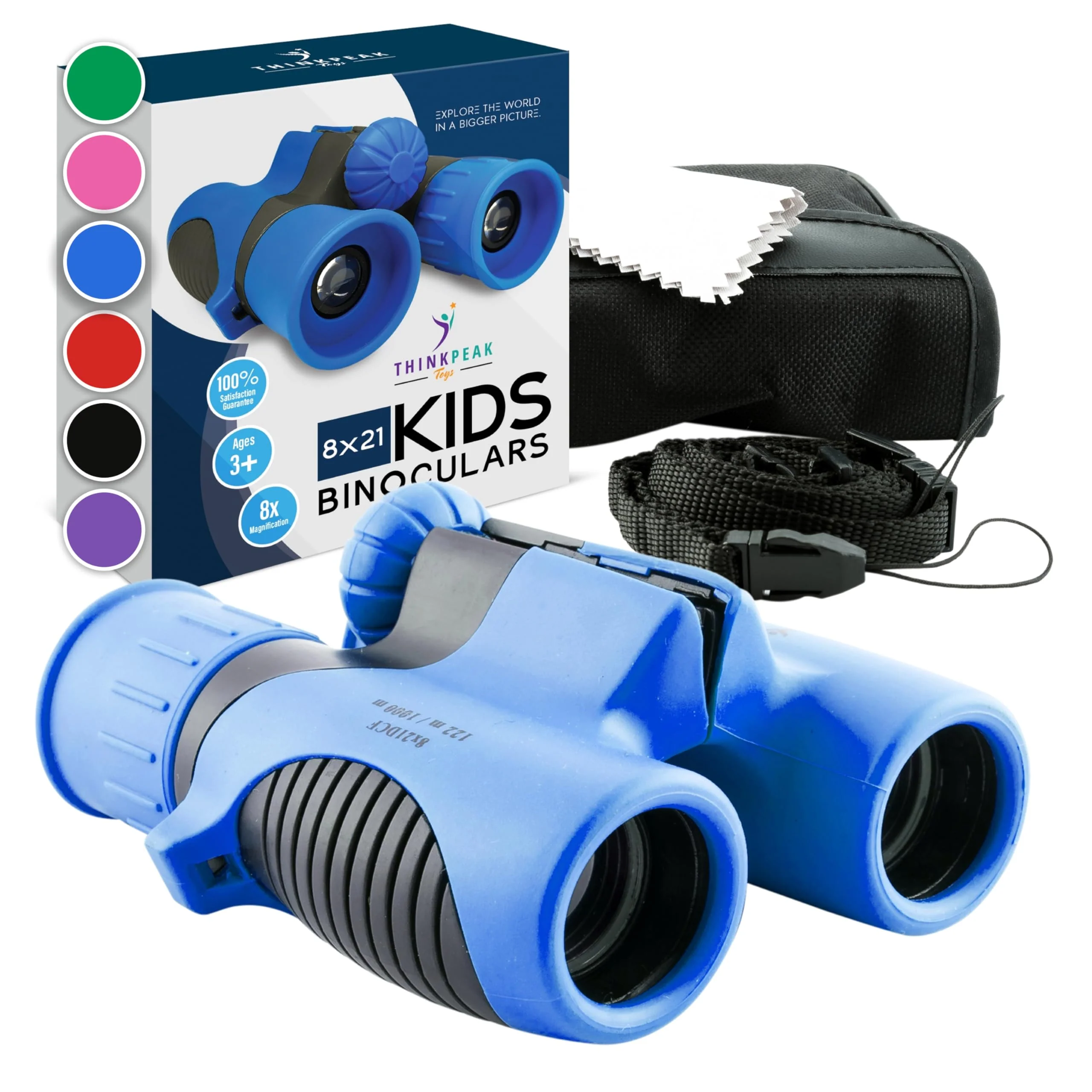 Think Peak Blue Binoculars Science Toy for Kids Ages 3-12 Years - Real Compact Outdoor Adventure & STEM Educational Nature Hiking Explorer for Bird Watching, Camping Children’s Birthday Gift