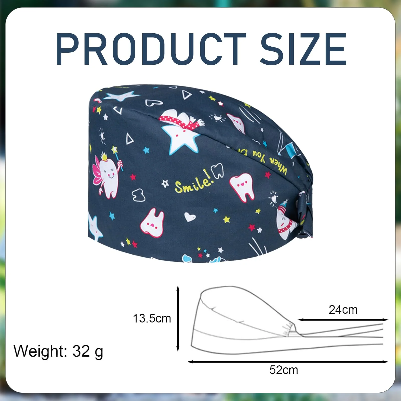 THXFUNAREA Surgical Caps, Fabric Nurse, Surgical Caps, Women/Men, Scrubbing Cap, Printed, Full, Turban Hat, Adjustable Full Hair Cover, Unisex Doctor Cap with Sweatband, for Dentists - Image 2