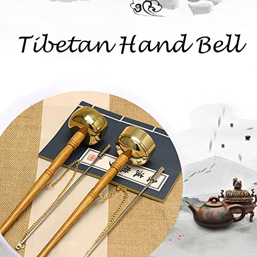Tibetan Hand BellMeditation and Prayer Bells Buddhism Wooden Handle Brass Hand Bell Meditation Singing Bell Singing Scripture Implement Buddhist Supplies - Image 4