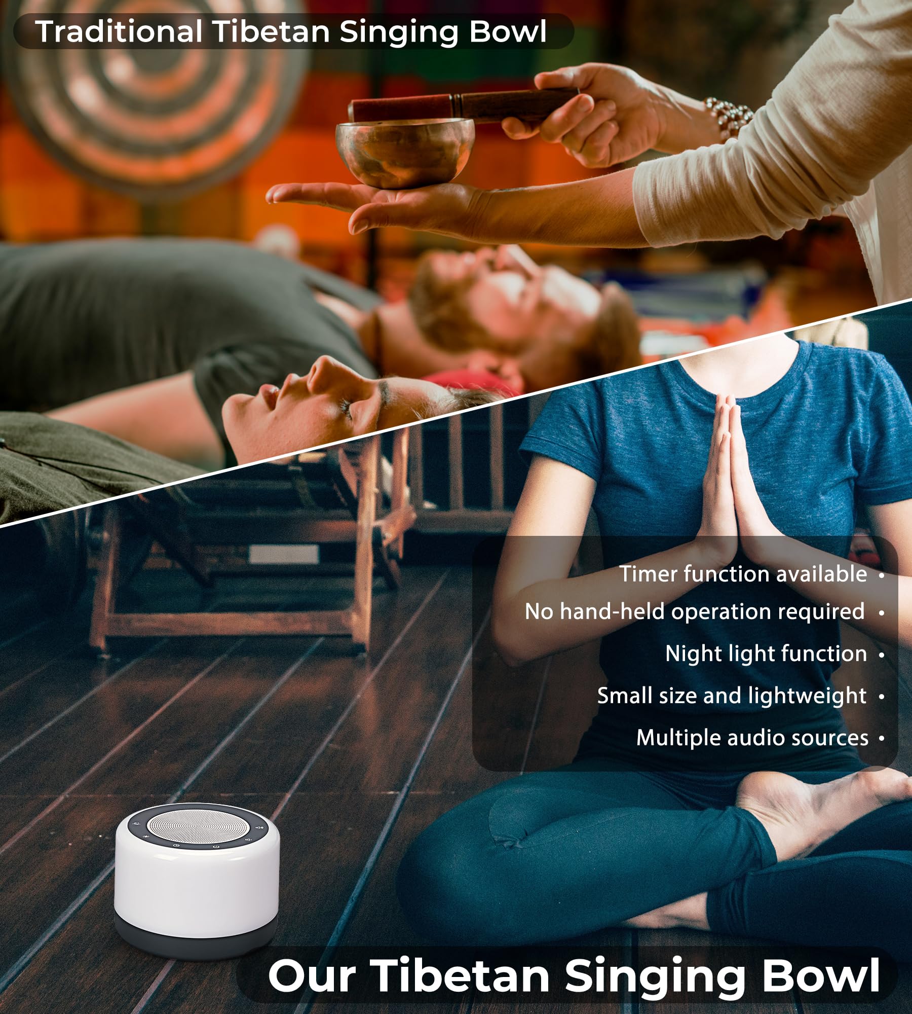 Tibetan Meditation Singing Bowls Machine - Plays 8 Different Bowls Sound for Yoga, Meditation, Mindfulness, Healing, Chakra Healing, Stress Relief, Timer and Memory Features for Women/Men, by Vangoa - Image 3