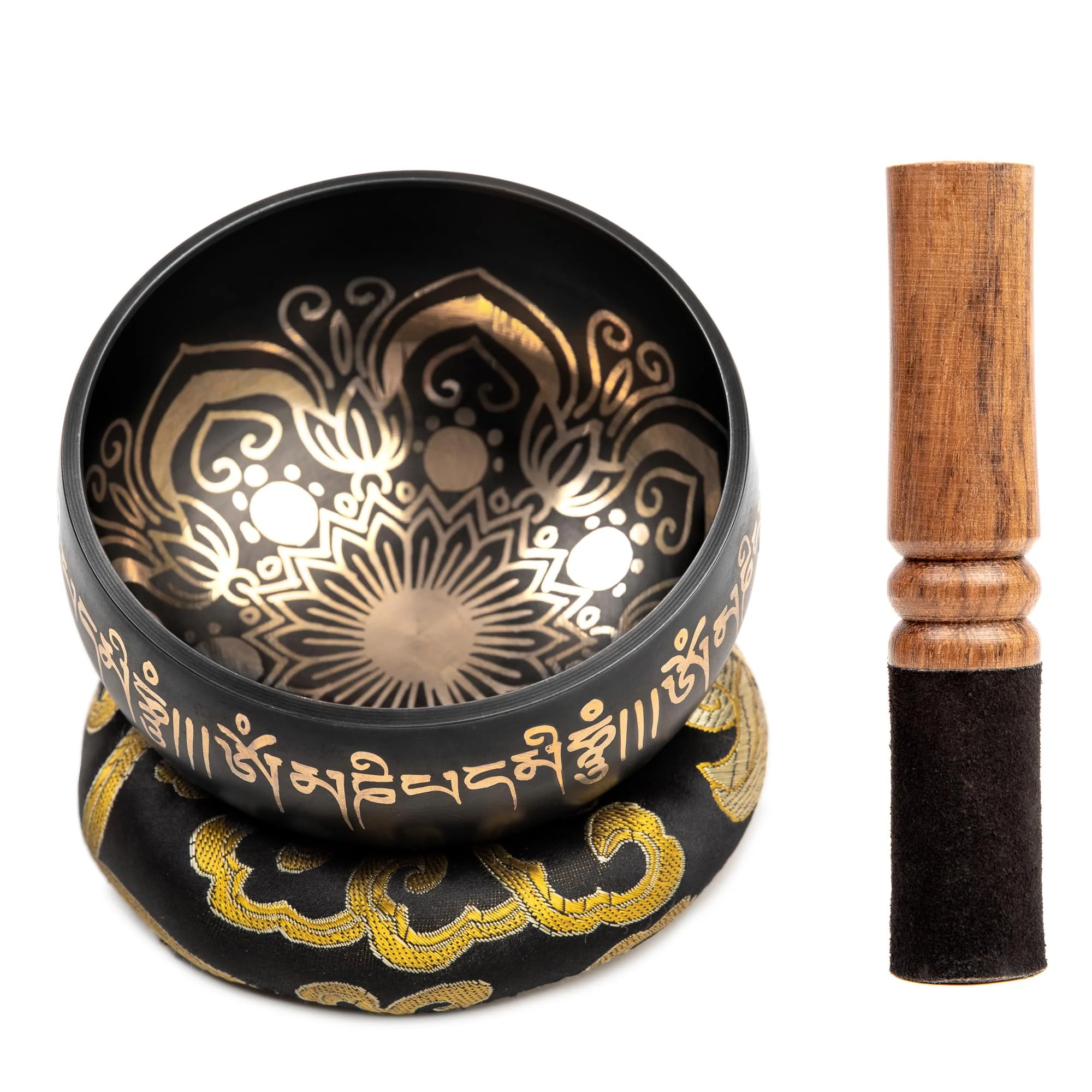 Tibetan Singing Bowl Set - 4" Easy To Play Authentic Handmade For Meditation Sound 7 Chakra Healing By HIMALAYAN BAZAAR (Black with Box, 4") - Image 2
