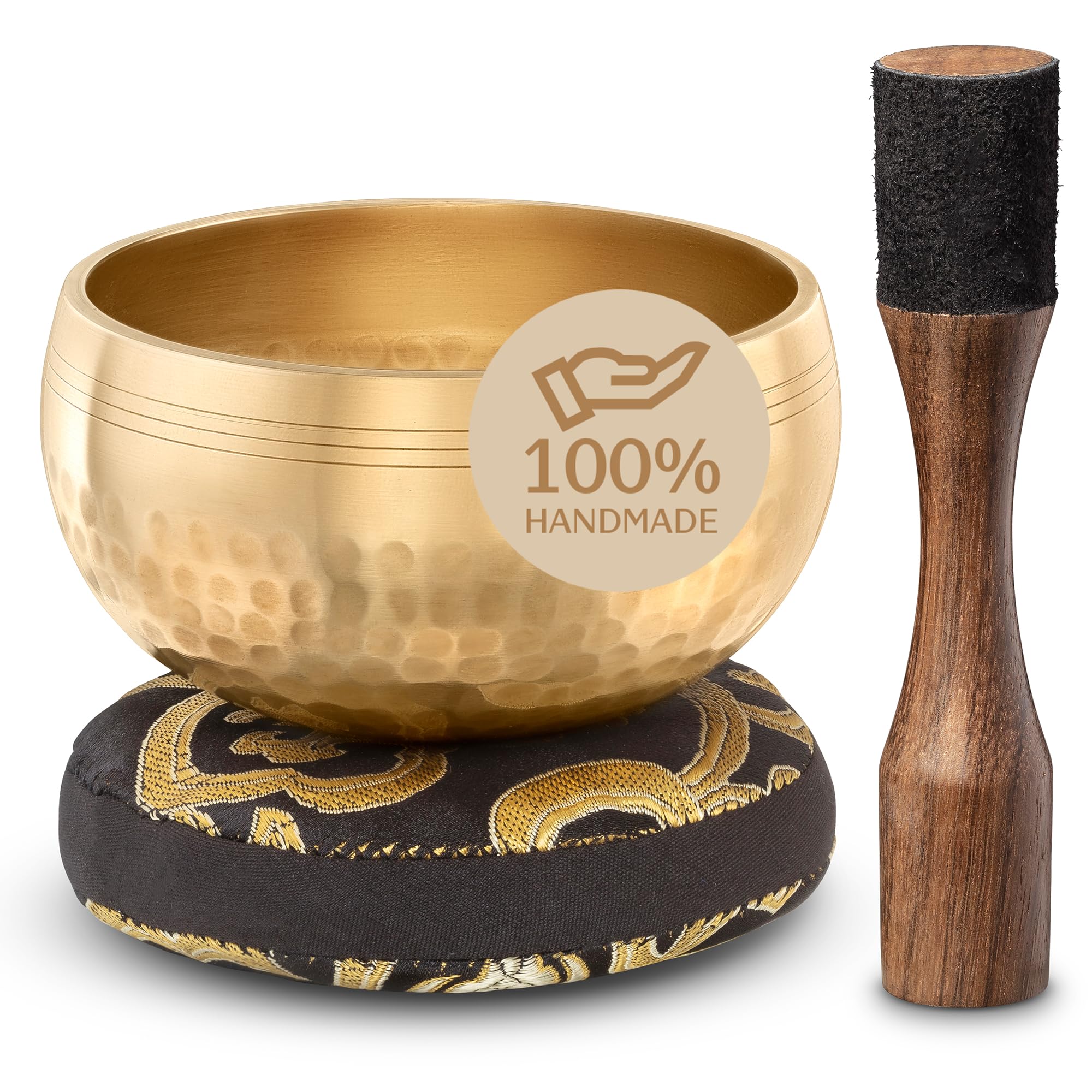 Tibetan Singing Bowl Set – Authentic Plain Design – Sound Bowl & Meditation Bowl with Cushion, Mallet & Guide – Chakra Balancing – Sound Bath Instruments – Therapeutic Sound Devices Beaten Bronze Without Case