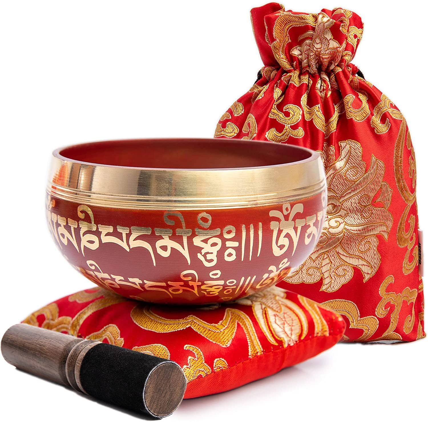 Tibetan Singing Bowl Set - Easy To Play for Beginners - Authentic Handcrafted Mindfulness Meditation Holistic Sound 7 Chakra Healing Gift by Himalayan Bazaar (Crimson) Crimson Red