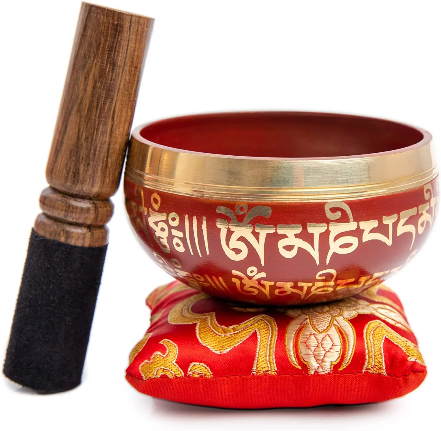 Tibetan Singing Bowl Set - Easy To Play for Beginners - Authentic Handcrafted Mindfulness Meditation Holistic Sound 7 Chakra Healing Gift by Himalayan Bazaar (Crimson) Crimson Red - Image 6
