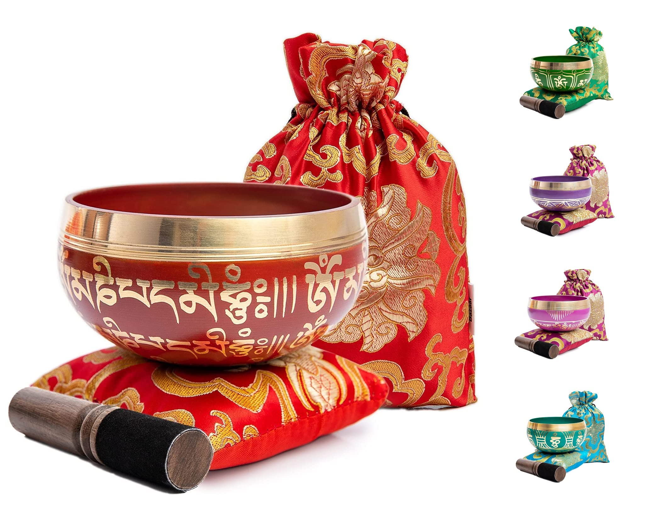 Tibetan Singing Bowl Set - Easy To Play for Beginners - Authentic Handcrafted Mindfulness Meditation Holistic Sound 7 Chakra Healing Gift by Himalayan Bazaar (Crimson) Crimson Red - Image 8